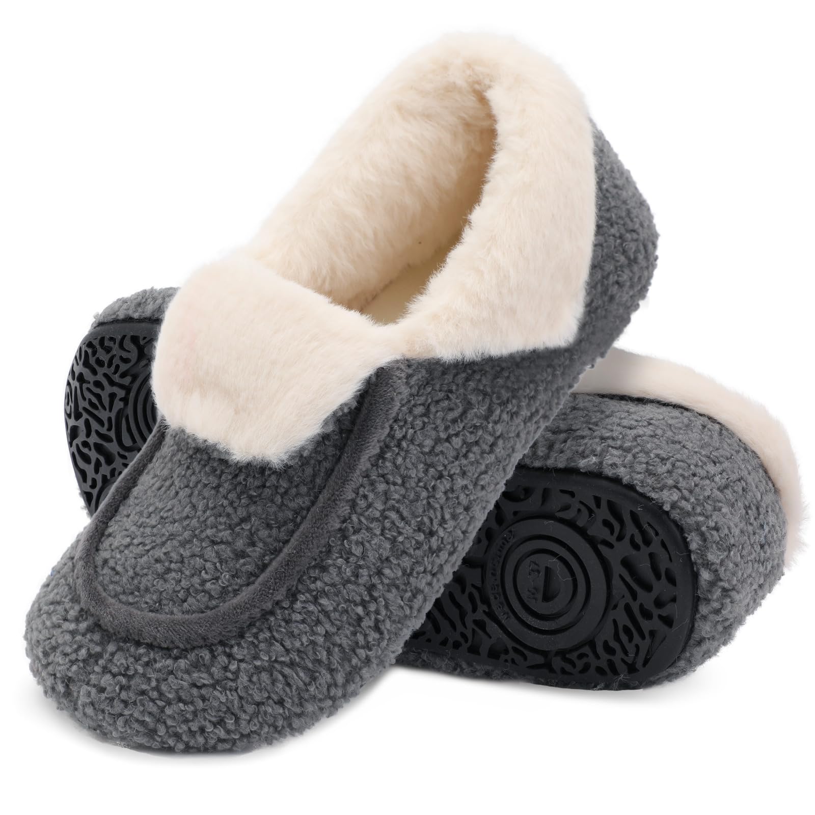 BARERUN Womens Slippers Fuzzy House Shoes with Faux Fur Lining Soft-lightweight House Slippers Socks Moccasin Slippers with Rubber Sole Indoor/Outdoor