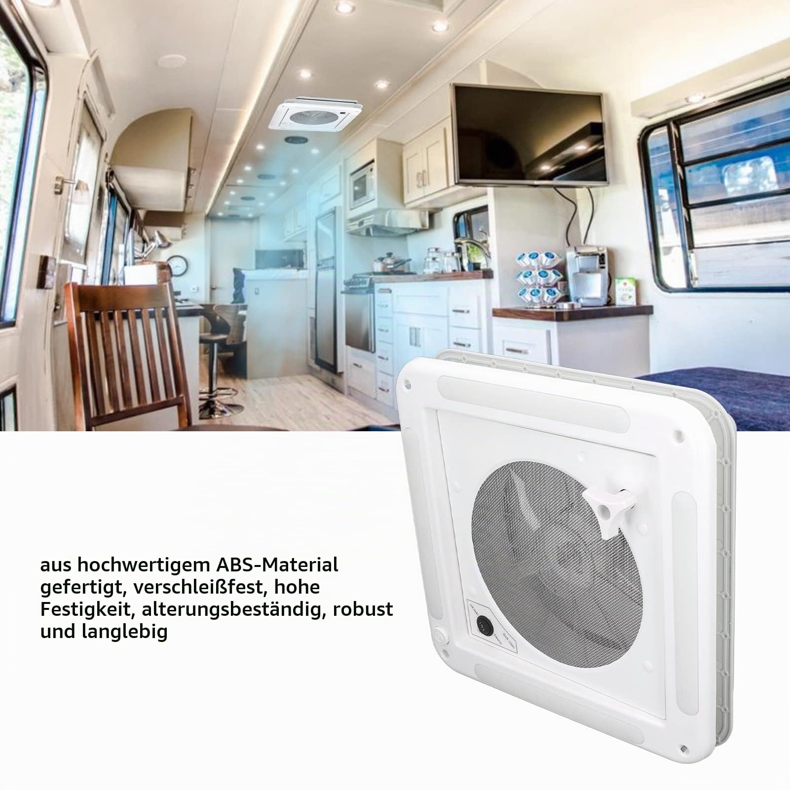Wohnmobil Dachventilator, umkehrbar mit Licht geräuscharm insektensicher Deckenventilator 12V 3,6W for Wohnmobil Boot Reisemobil Wohnwagen