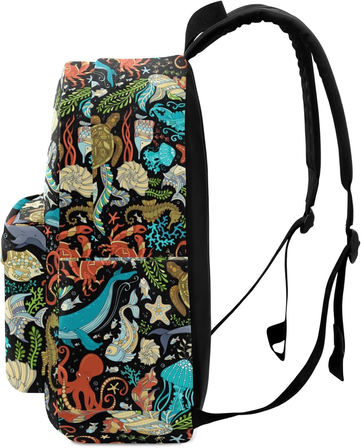 Large Backpack, Wild Sea Life Whale Fishes Turtle Unisex Durable Travel Shoulder Daypack for School Bookbag Work Hiking Fit 16.5 Inch Notebook
