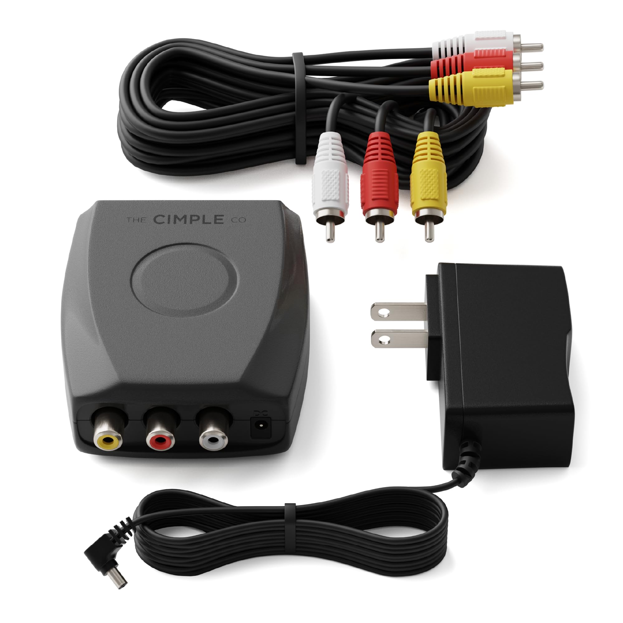 THE CIMPLE CO - RF Modulator, RCA Composite to RF Coaxial Adapter, Converts Standard Definition Signals to Coax, Watch DVD, VHS, Game Consoles on TV, Includes A/V Cable, Does Not Work in Reverse