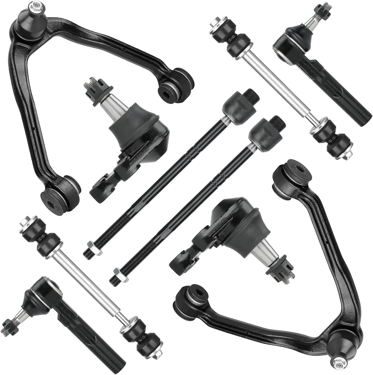 10Pcs RWD Front Suspension Upper Control Arms with Ball Joint Sway Bars Tie Rods Kit for Chevrolet Silverado, for GMC Sierra 1500 1999-2006 (w/Coil Spring Sus.)