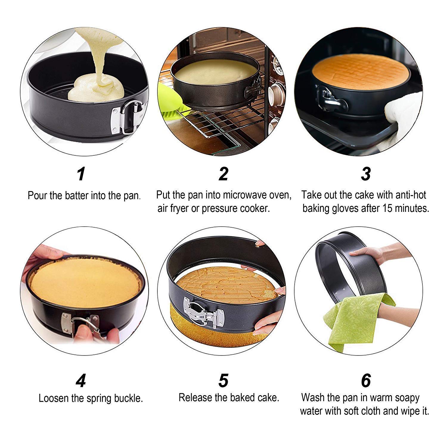 Moolten Heart/Round/Square Shaped Springform Non Stick Baking Pan (Set of 3)(Black)