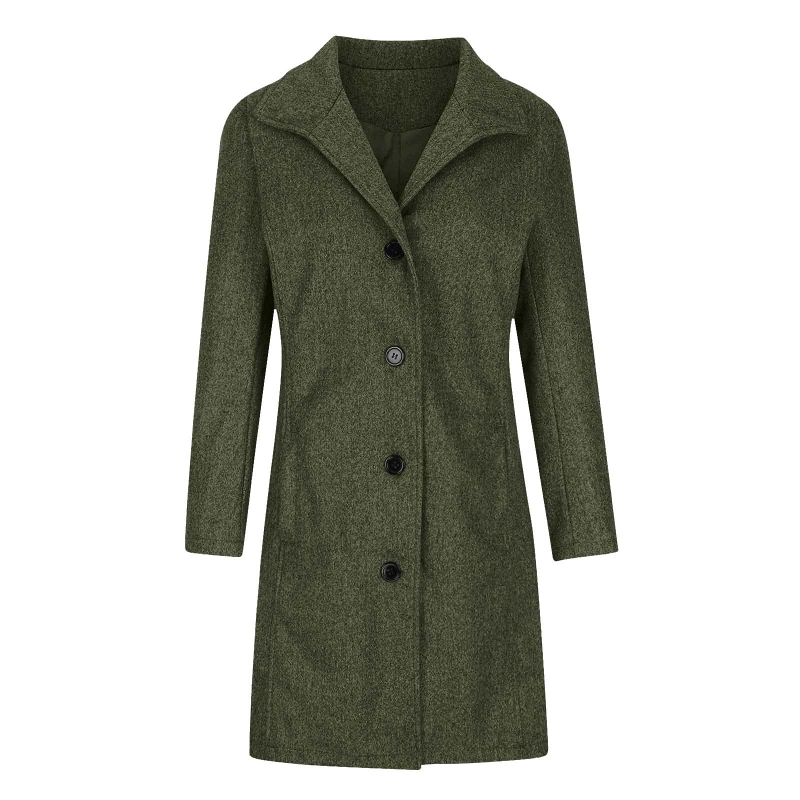 Manteau d'hiver long en laine pour femme - Trench - Vêtements d'automne - Blazers décontractés - Veste boutonnée à revers cranté - Mélange de paons - Col montant - Simple boutonnage