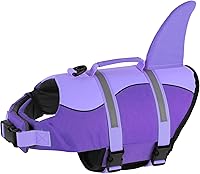 Vista 24 de Dogcheer Chaleco salvavidas para perros con tiburón, chaleco salvavidas ajustable para nadar en lancha con flotabilidad superior y asa de rescate