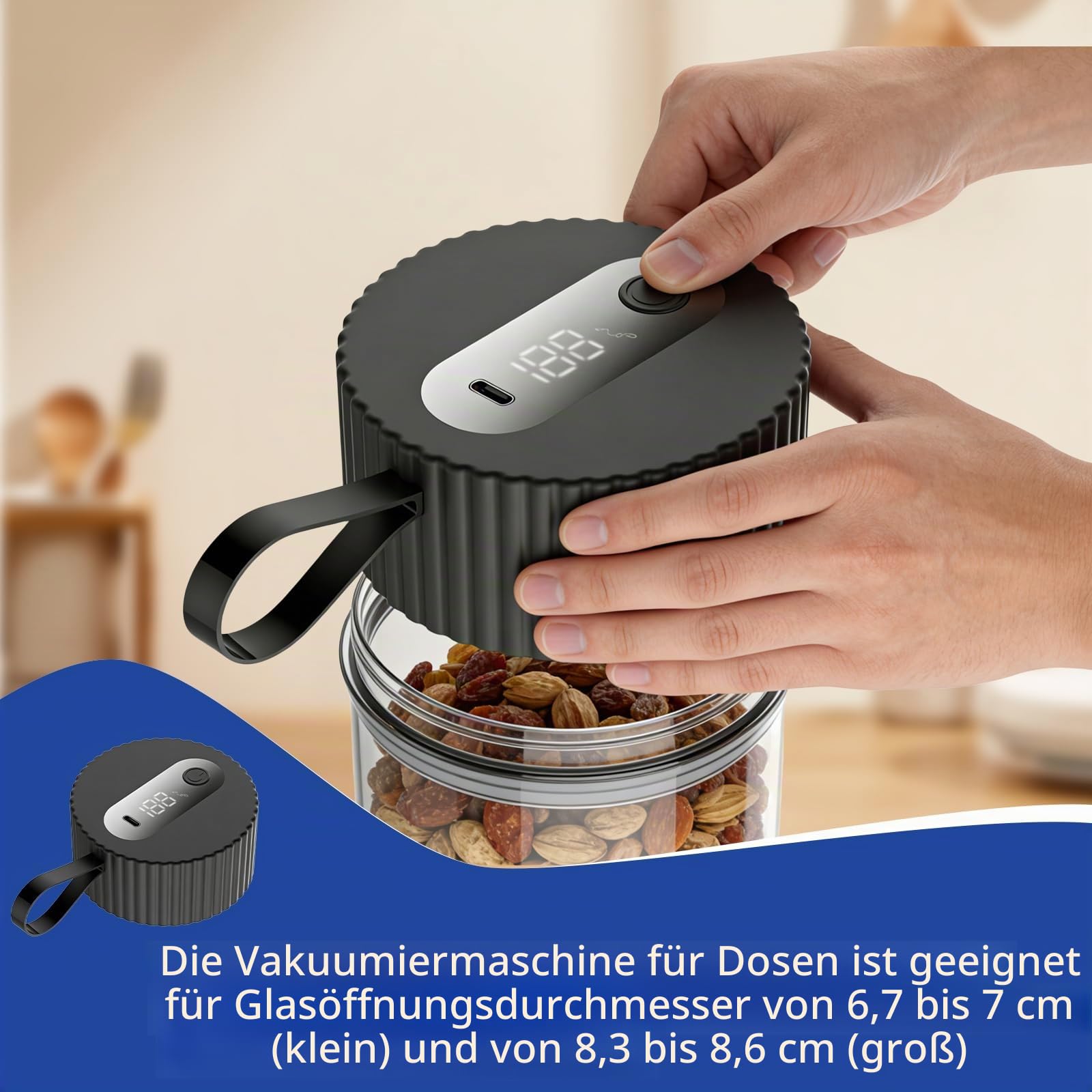Vakuumierer für Gläser, Vakuumierer für Einmachgläser mit 20 Deckeln 10 Vakuumbeuteln, 3-in-1 Electric Mason Jar Vacuum Sealer Kit, Automatik-Stopp Vakuumiergerät für Breite & Normale Öffnungen