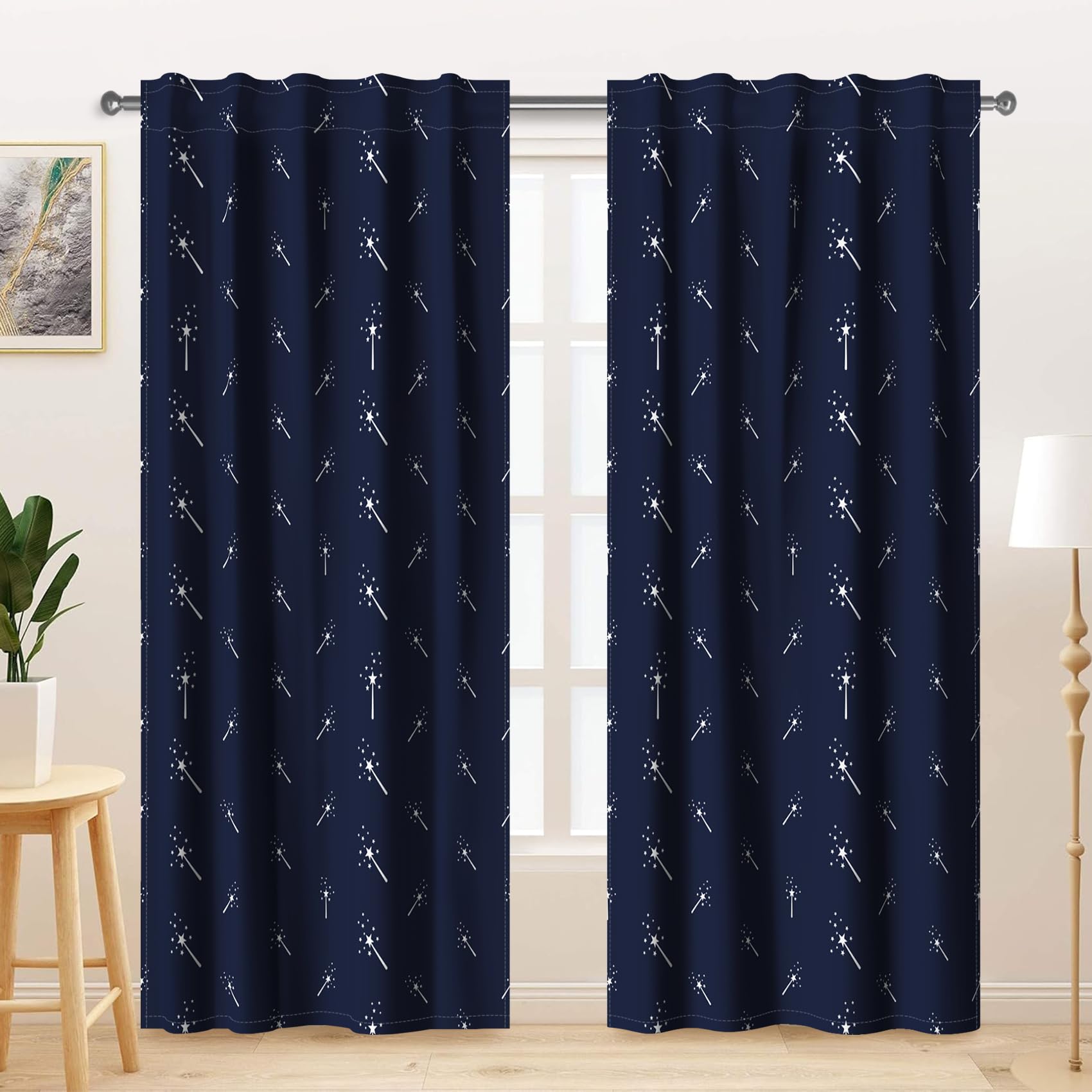 Kzzfqxb Dark Blue 2 Panels 135x229cm Curtains, Dark Color Star Night Sky Window Drapes for Living Room Bedroom, Simple and Clean Printed Elegant Deep Sleep โ image 1