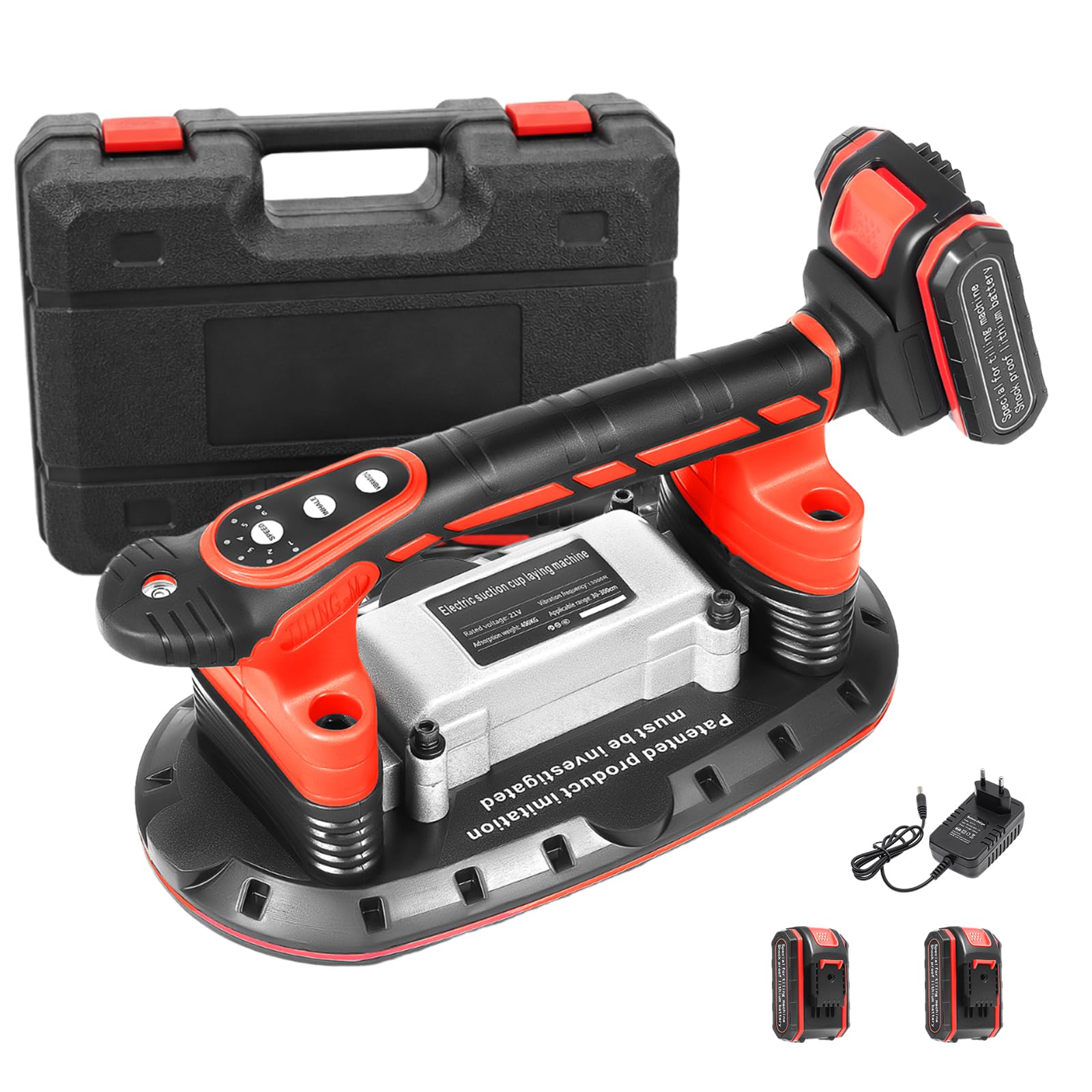 2xLithium Fliesen vibrator 6 Geschwindigkeiten 21V 3000-13000rpm | Batterien Fliesenrüttler mit Gummi-Saugnapf, für präzises Fliesenverlegen in Bad, Küche und Renovierung