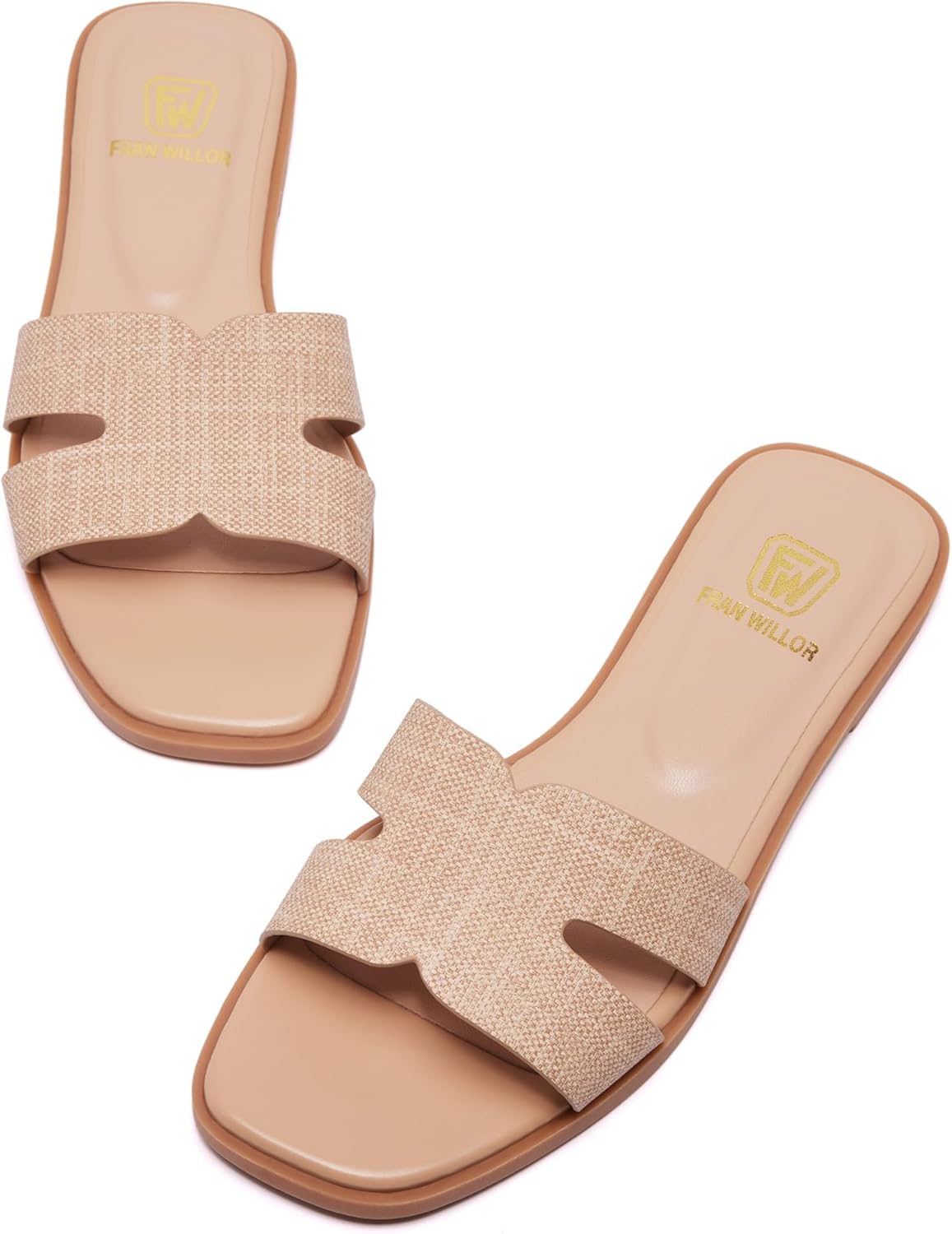 Women's Flat Sandals Dressy Comfortable Slide Sandals Fashion Square Open Toe Slip On Beach Sandals for Summer - Image 2