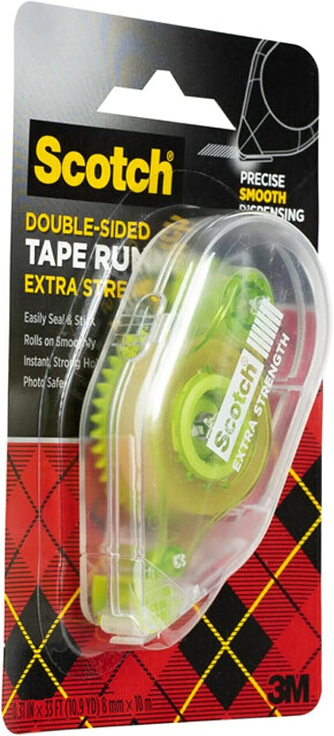Scotch Adhesive Roller Extra Strength .31 in x 33 ft, Green Dispenser, Great for Home, Office and School Projects (6055-ES)