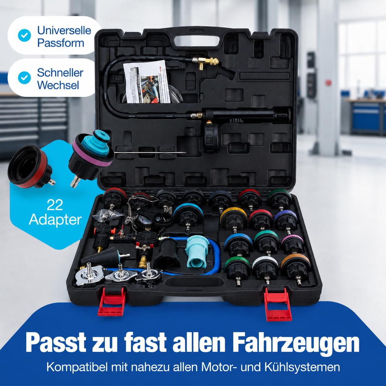NTG 28-teilig Kühlsystemtester & Kühler Abdrückgerät | Vakuum Kühlmittel Befüllgerät Entlüftungsgerät Set | Kühlsystem Abdruck und Prüfgerät Tester Werkzeug Set Kfz PKW