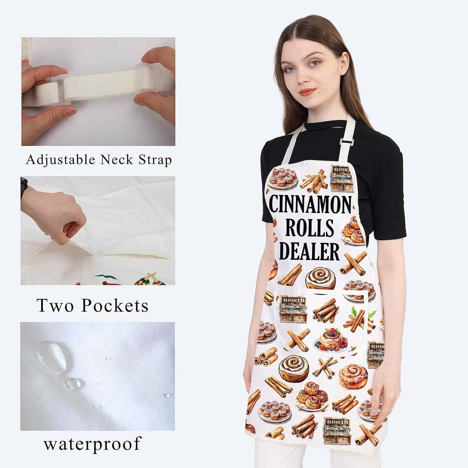 BDPWSS Cinnamon Roll Baking Apron For Women Foodies Cinnamon Roll Dessert Food Lover Gift Bakery Chef Cooking Kitchen Apron image 3