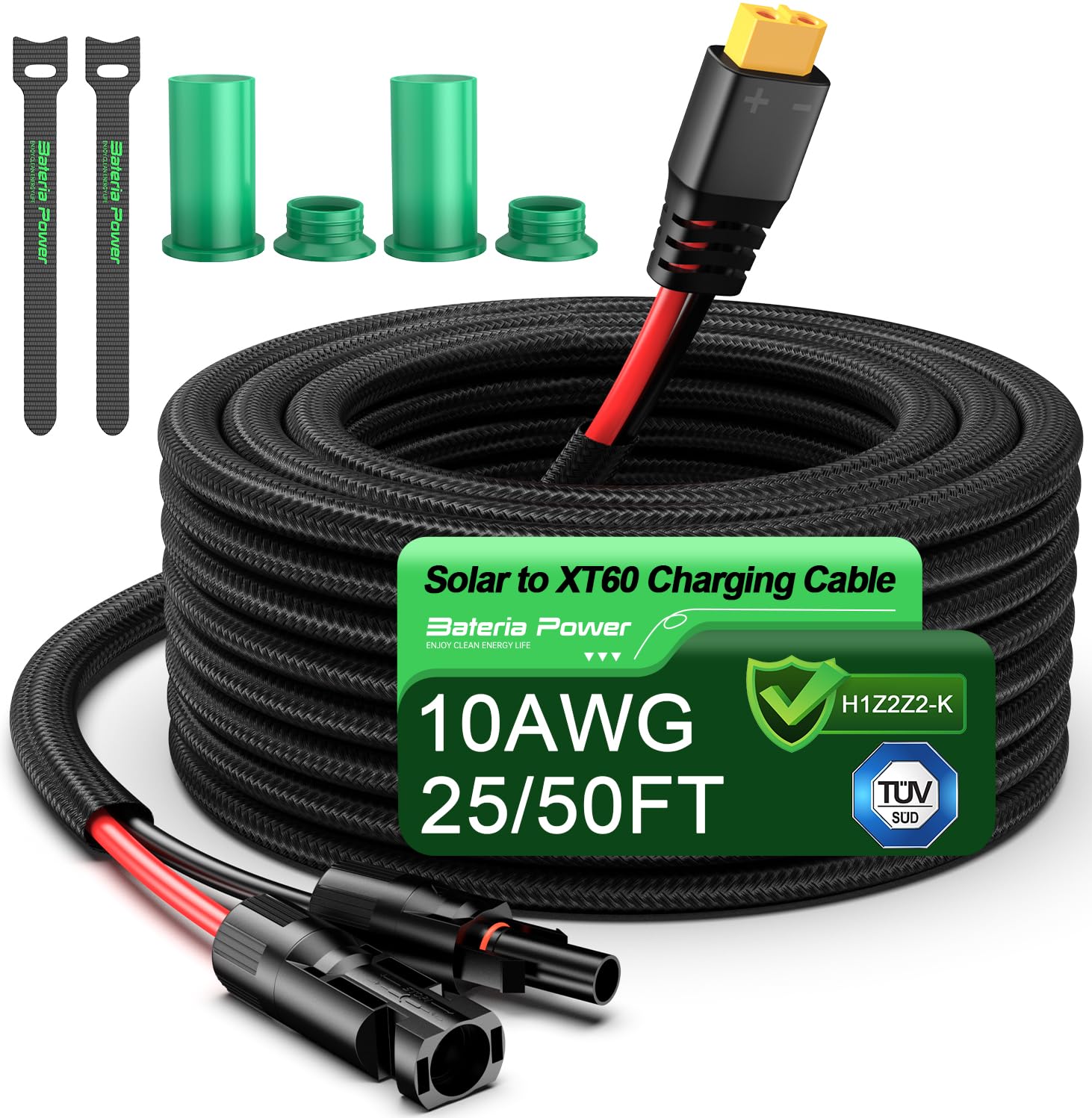 Bateria Power Cable de extensión de carga solar a XT60 con tapas de conectores solares, conector solar a XT60 cable adaptador para panel solar a batería, estación de energía RV generador solar (10 AWG