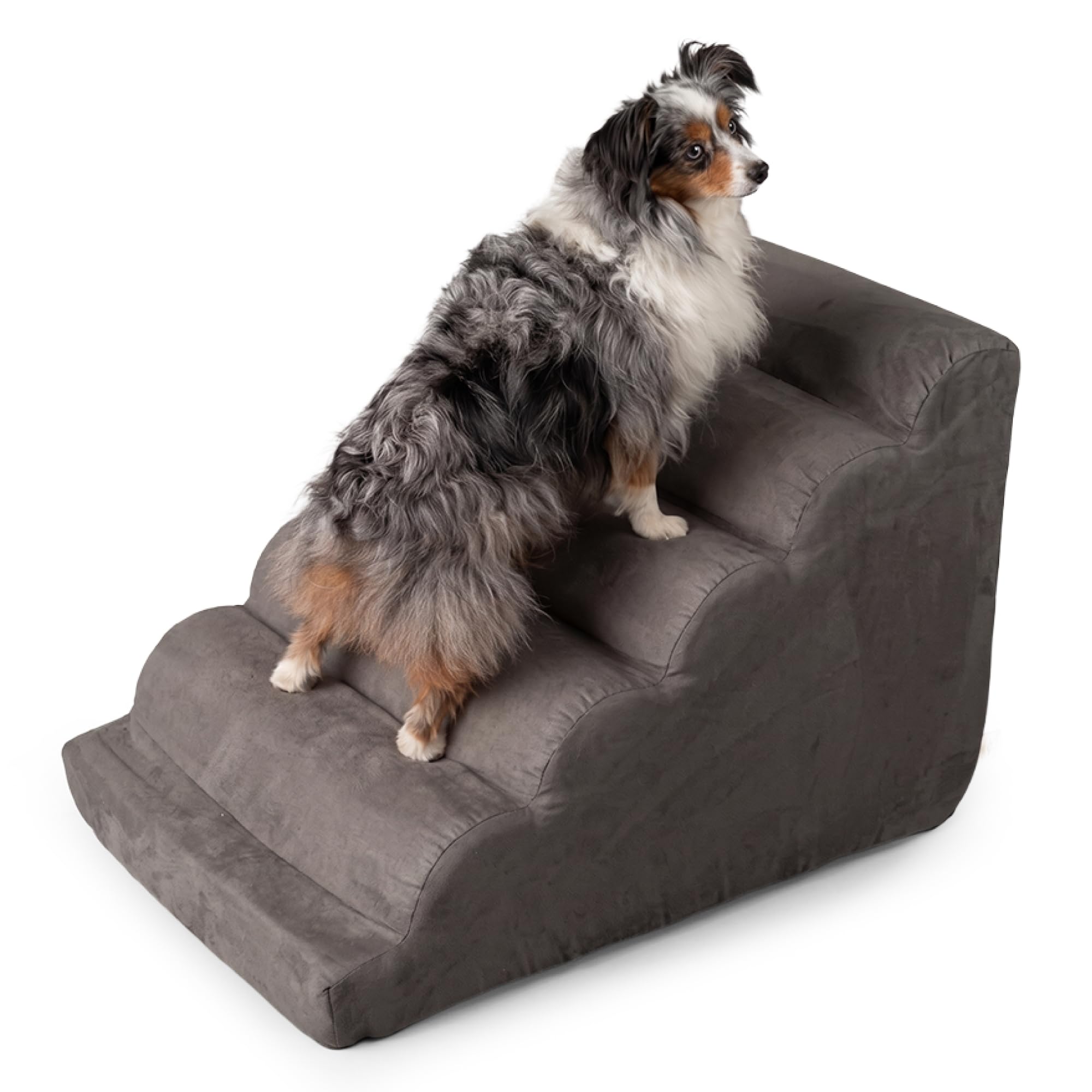 Snoozer Scalloped Dog Ramp, 21” Tall Foam Pet Stairs, 5 Steps, Anthracite