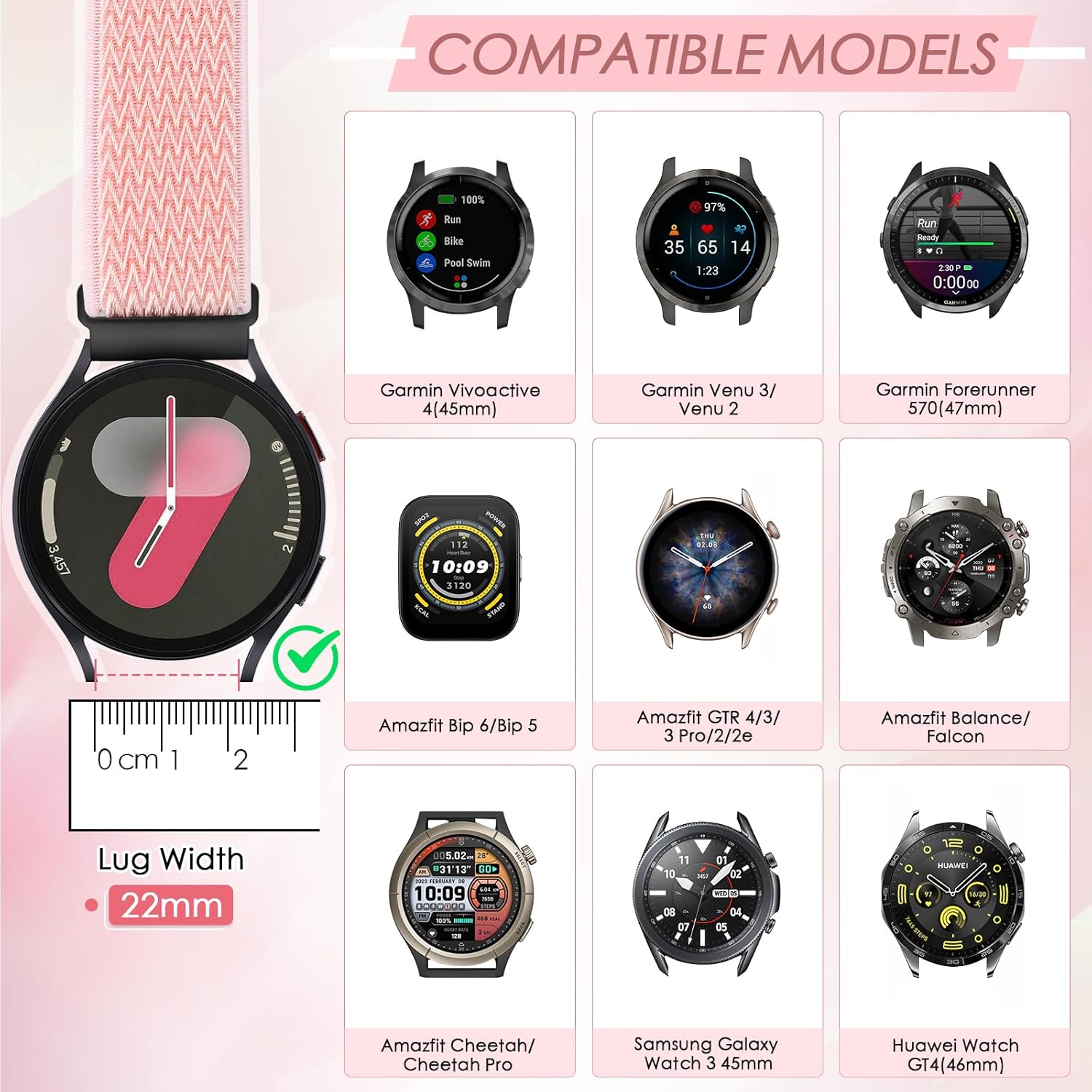 4 Pack 22mm Elastic Bands Compatible with Garmin Venu 3/2, Vivoactive 4 (45mm), Garmin Forerunner 570 (47mm)/255/265, Amazfit GTR 4/3/2, Smartwatch Band for Amazfit Bip 6/5, Amazfit Balance - Image 3