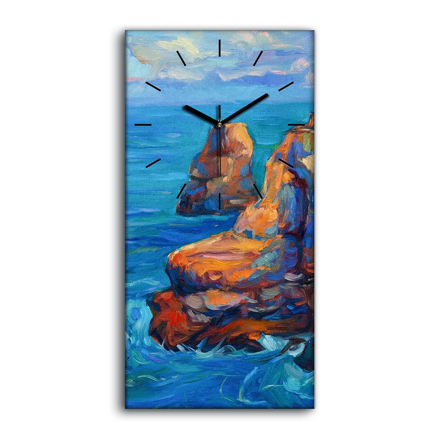 Horloge sur Toile Impressionnisme Falaises et Ocean Mains Noires Format 30x60cm