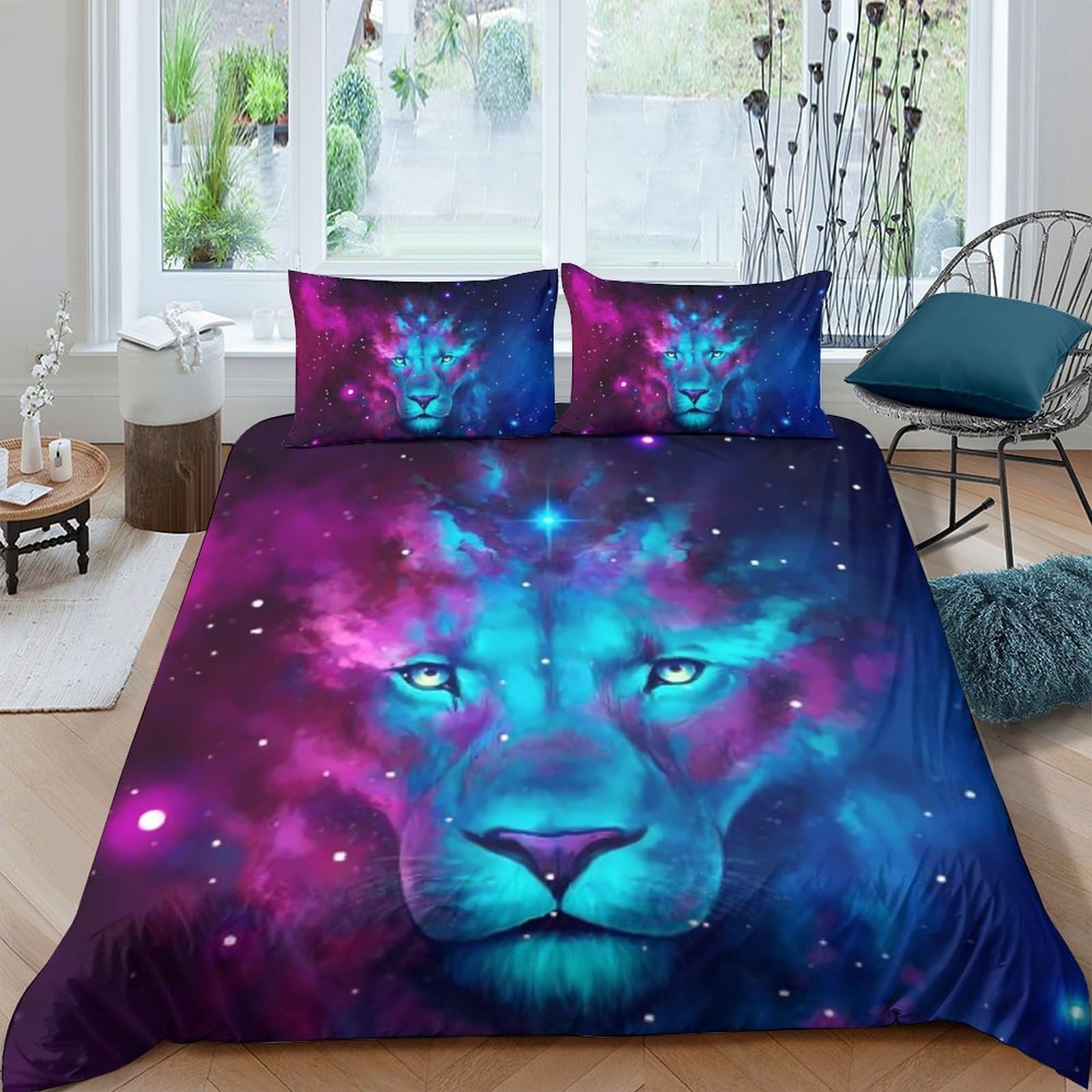 Ctjqhvkz Style-4 3D Printed Galaxy Lion Fitted Sheet Microfiber Soft Breathable Nebula Mattress Cover For Bedroom Dorm Decor Single（135X200cm）