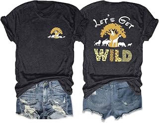 Lets Get Wild Shirts Women Animal Kingdom Shirt Family Safari Trip Tshirts | Cute Zoo World Short Sleeve Tee Vintage Graphic Tees for Women Jungle Outfit Wildlife Safari Short Sleeve Tops