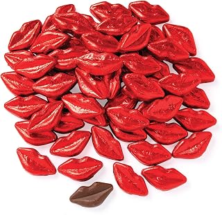 Fun Express Chocolate Candy Lips Individually Wrapped in Red Foil - 1 Pound Bulk Pack (57 Pieces) | Gluten Free Valentine's Day Party Favor Candy for Wedding & Bachelorette Celebrations