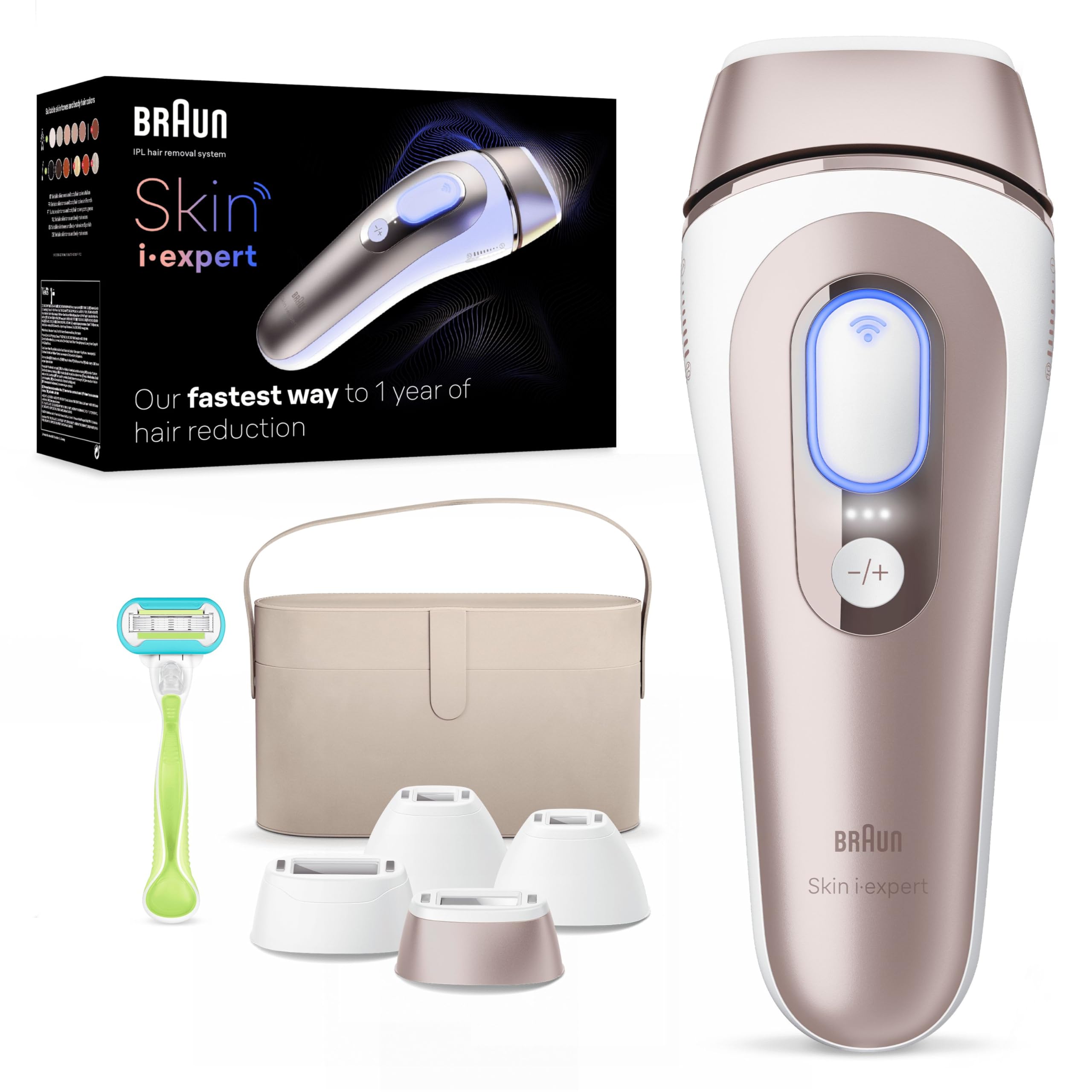 Braun Skin I·Expert Epilatore Luce Pulsata Smart, Depilatore Corpo Donna, Alternativa Laser Peli Donna, App Gratuita, Include Pochette, Rasoio Venus, Luce Pulsata Braun, 4 Testine Viso e Corpo, Pl7387