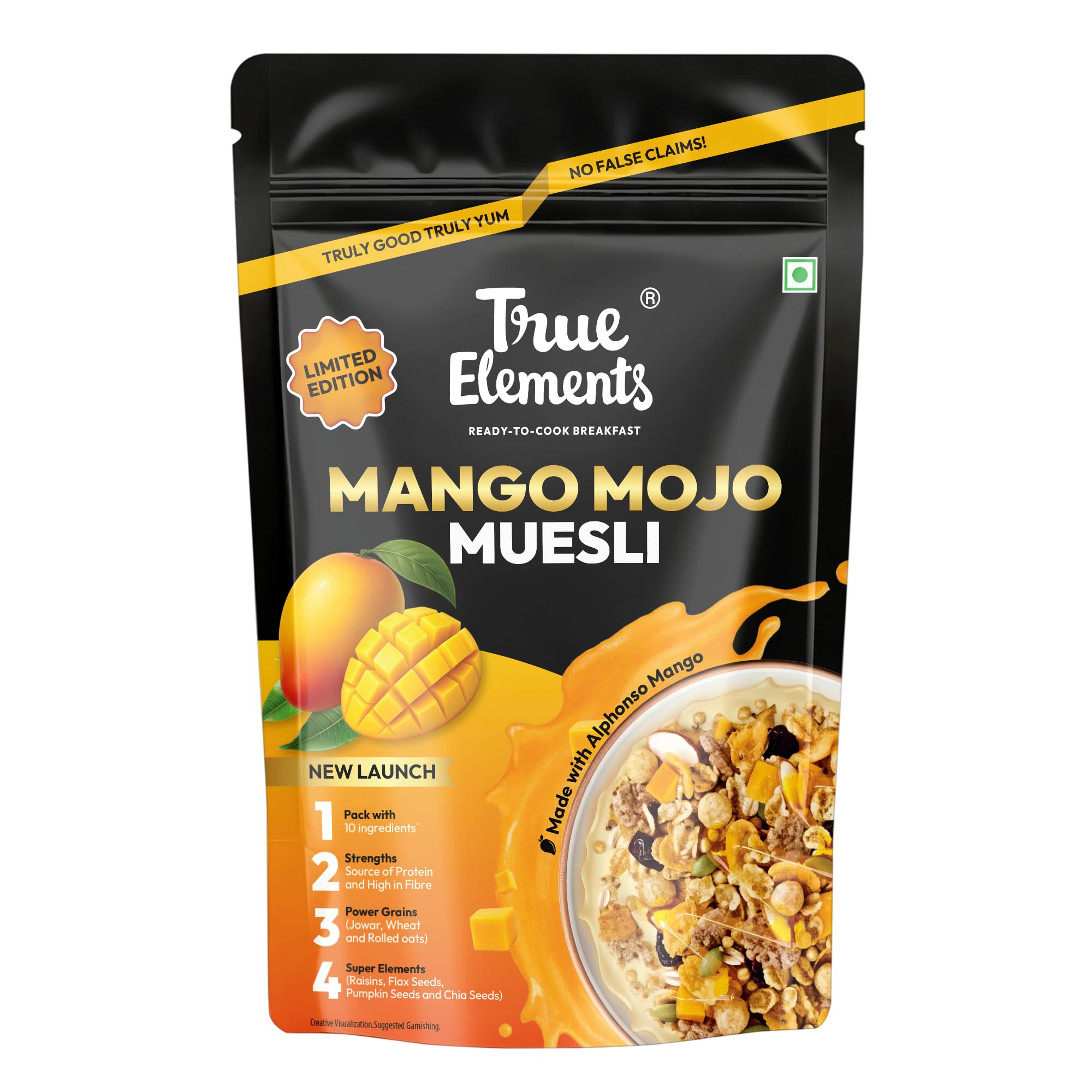 True Elements Mango Mojo Muesli 350 g with Alphonso Mango | Healthy Breakfast Cereal | High Fiber, Protein Rich | Rolled Oats, Seeds & Grains | No Added False Claims | Limited Edition-picture-15