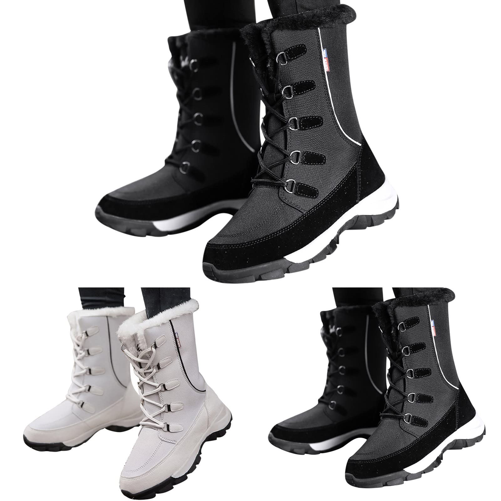 FGUUTYM Stivaletti da donna invernali in cotone Plus velluto termico stivali da neve antiscivolo gnocchi alti stivali invernali caldi imbottiti invernali, bianco, 41 EU