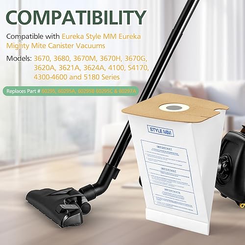 Miniatura 2 de Paquete de 20 bolsas de vacío estilo MM compatibles con aspiradoras Eureka Style MM Eureka Mighty Mite serie 3670 y 3680, sustituye a la pieza #