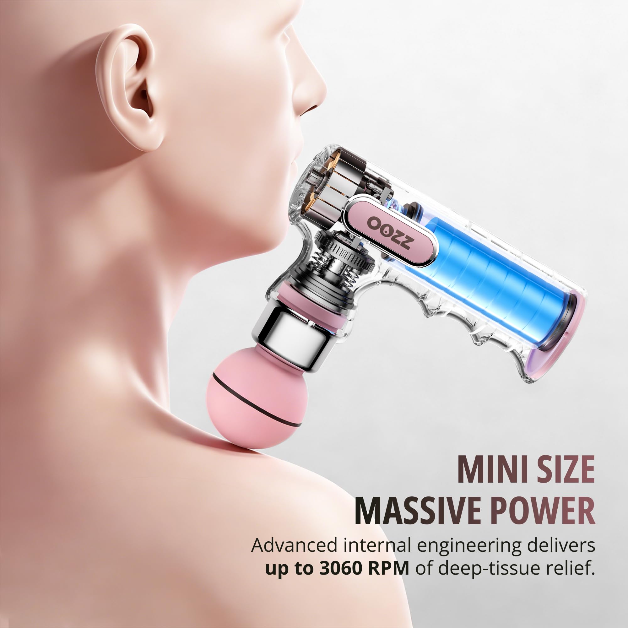 OOZZ Mini-Massagepistole, tragbares Handmassagegerät mit Aufbewahrungstasche, ultraklein, 5 Intensitätsstufen, 4 austauschbare Aufsätze, leichtes Körpermassagegerät, Geschenk für Frauen, OZ-3621