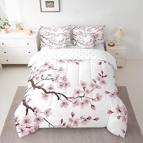 Feelyou Cherry Blossoms Comforter Set Queen Size 7 Pcs Bedding Set Kids