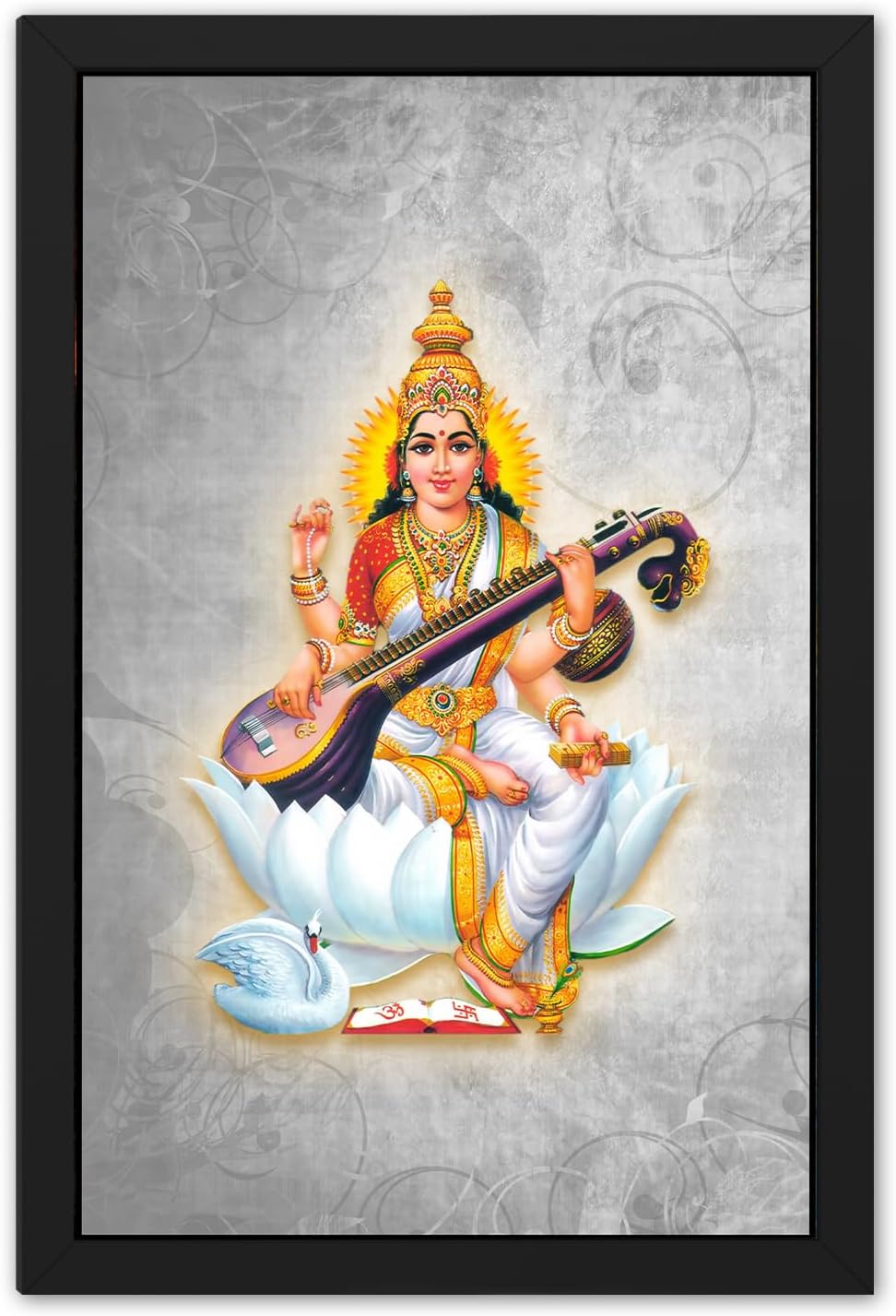 Ritwika's Saraswati Goddess Framed Painting Abstarct Art Religious, Size 13.5x9.5 inch, Multicolor (Set of 1)