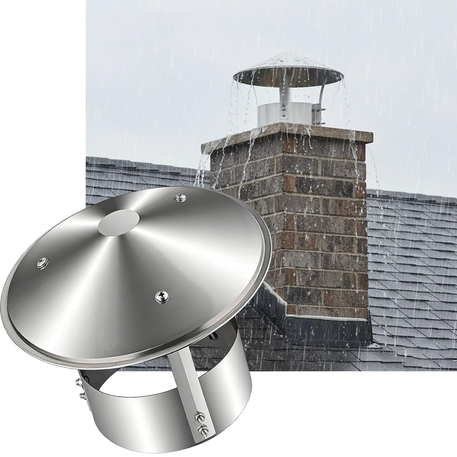 Capuchon de cheminée rond réglable en acier inoxydable 304 pour conduit de 15,2 à 40,6 cm