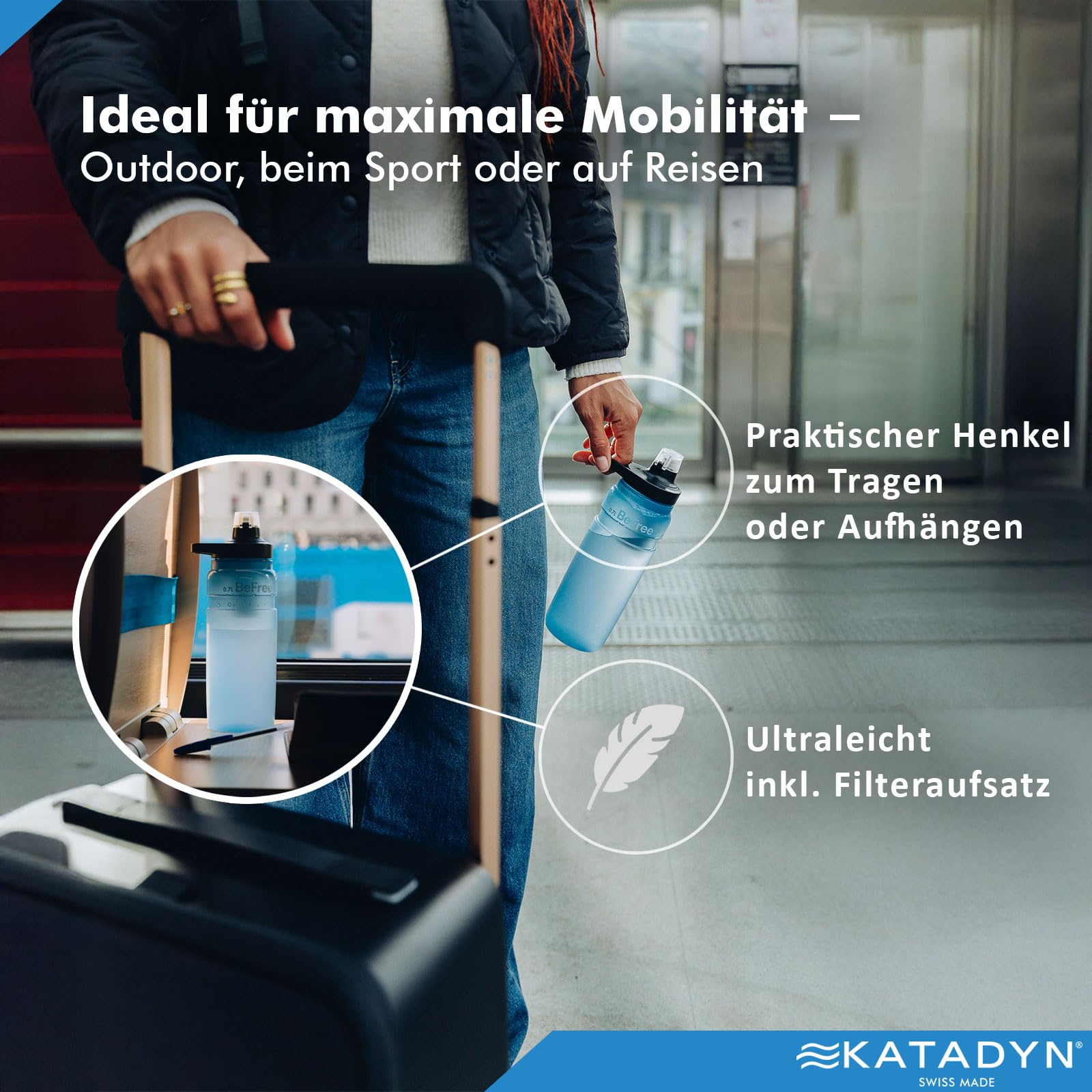 Katadyn BeFree AC Bottle 0.9L Outdoor Trinkflasche mit 2-fach Wasserfilter ultraleicht | Hohlfaser und Aktivkohle | Camping Wandern Fahrrad Trekking Reisen | BPA-frei