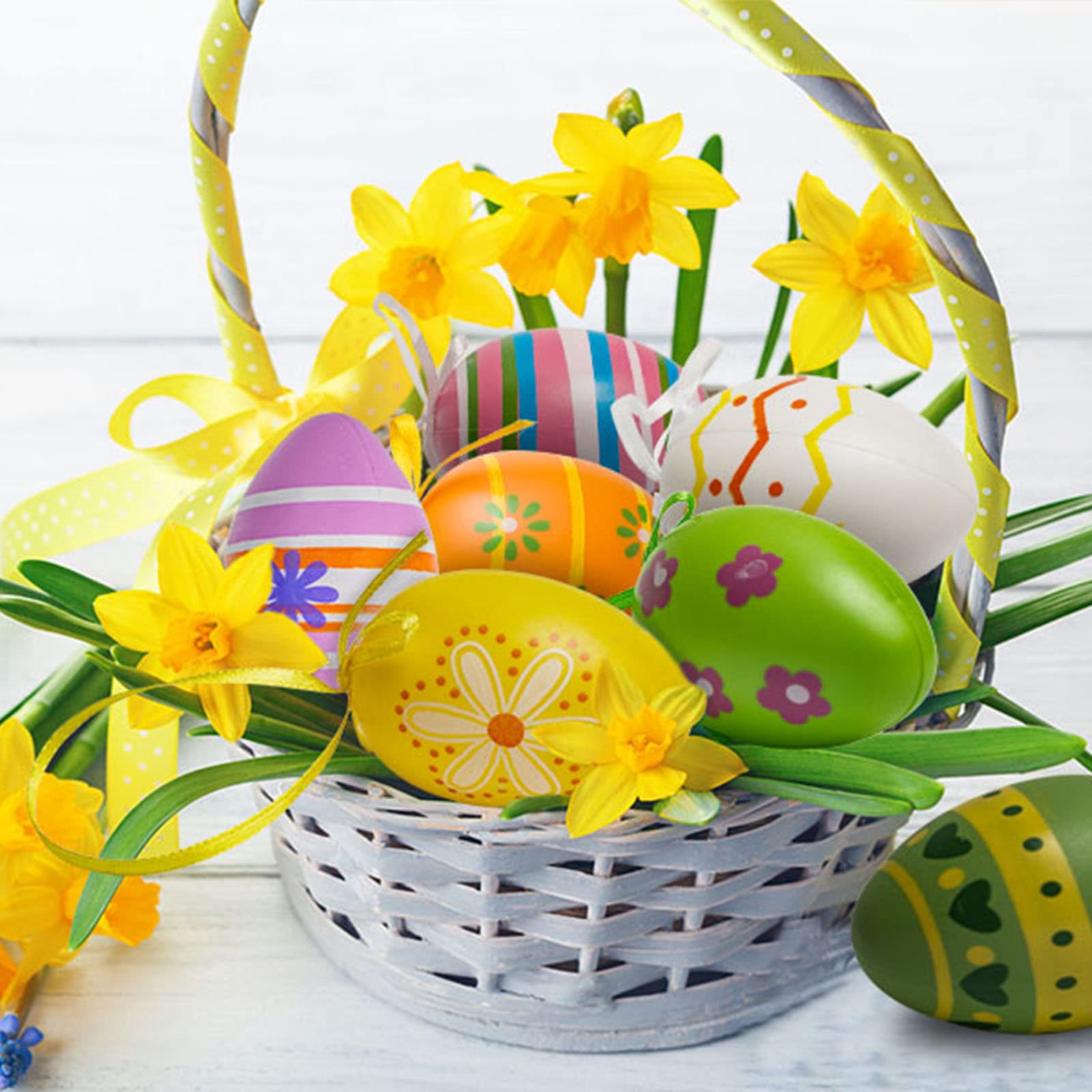 Uova di Pasqua decorative da appendere, 24 uova di Pasqua colorate in plastica da appendere, decorazione pasquale, in plastica, decorazione pasquale con nastro, decorazione per cespuglio pasquale