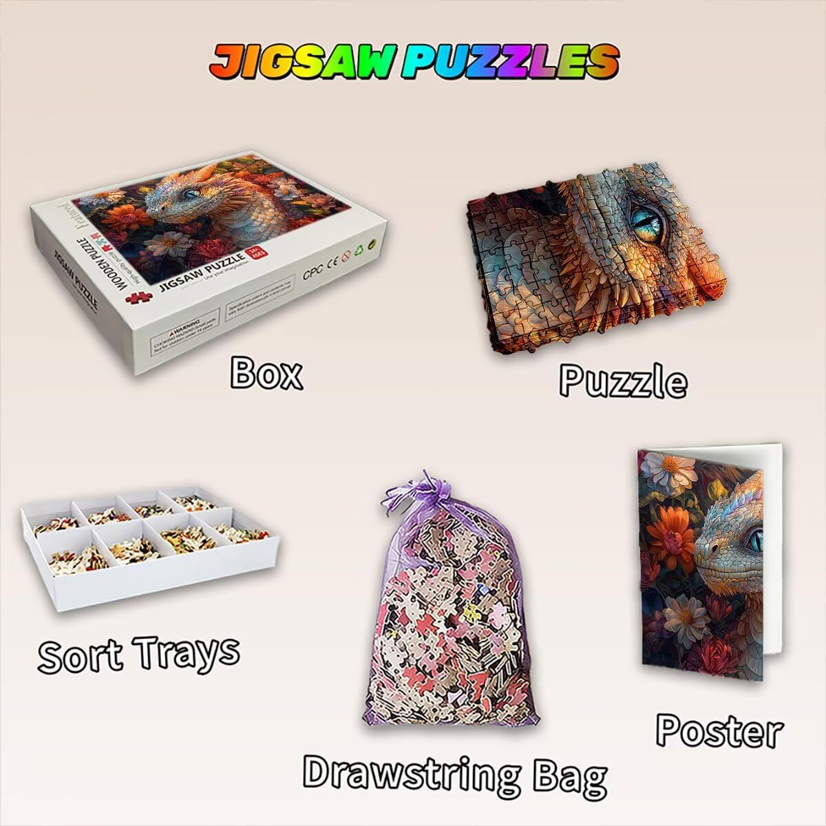 Puzzle 1500 elementów dla dorosłych, puzzle 1500 elementów smoka, kwiaty puzzle dla dorosłych z wykwintnym pudełkiem do pakowania, gry edukacyjne, duże drewniane puzzle na prezent dla kobiet