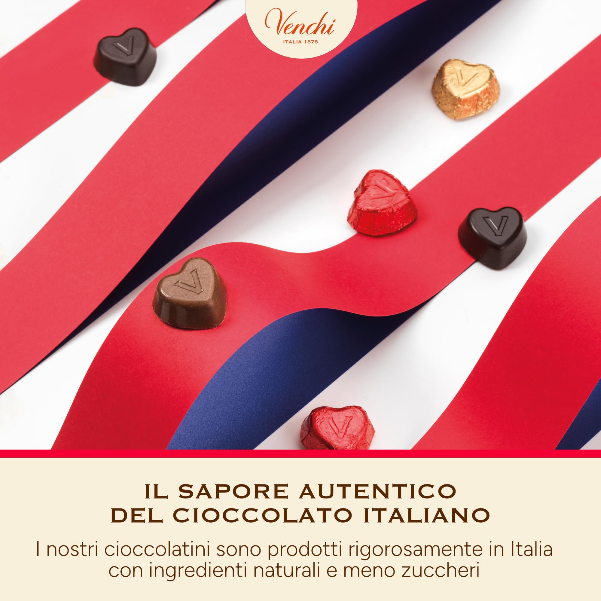 Venchi - Cioccolatini a Forma di Cuore, Extra Fondente, 1 Kg, Vegano, Senza Glutine, Senza Coloranti e Conservanti, Idea Regalo Festa della Mamma