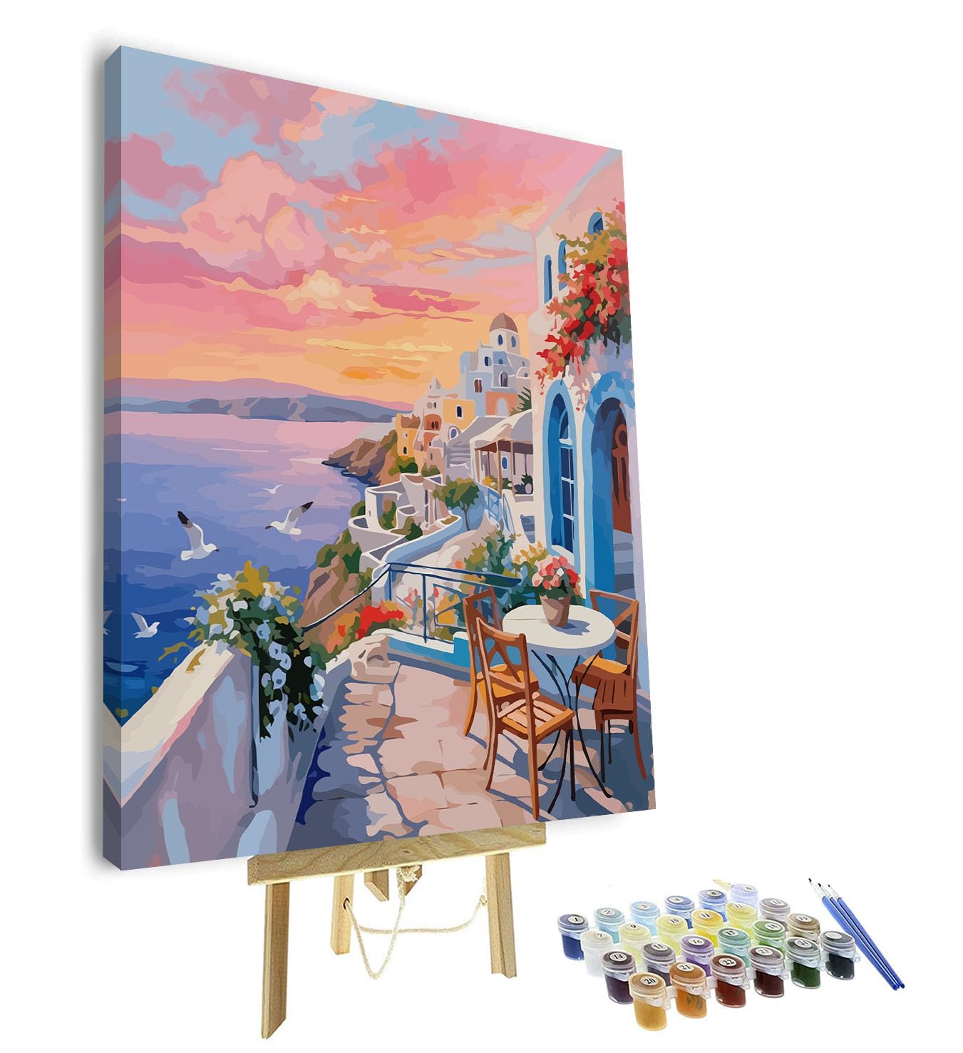 TISHIRON Paint by Numbers Kit for Adults, Painting by Numbers for Adults Beginner - Seaside Village Sunset Scene, DIY Oil Painting Art Craft for Home Wall Decor(16x20 Inch, Framed)