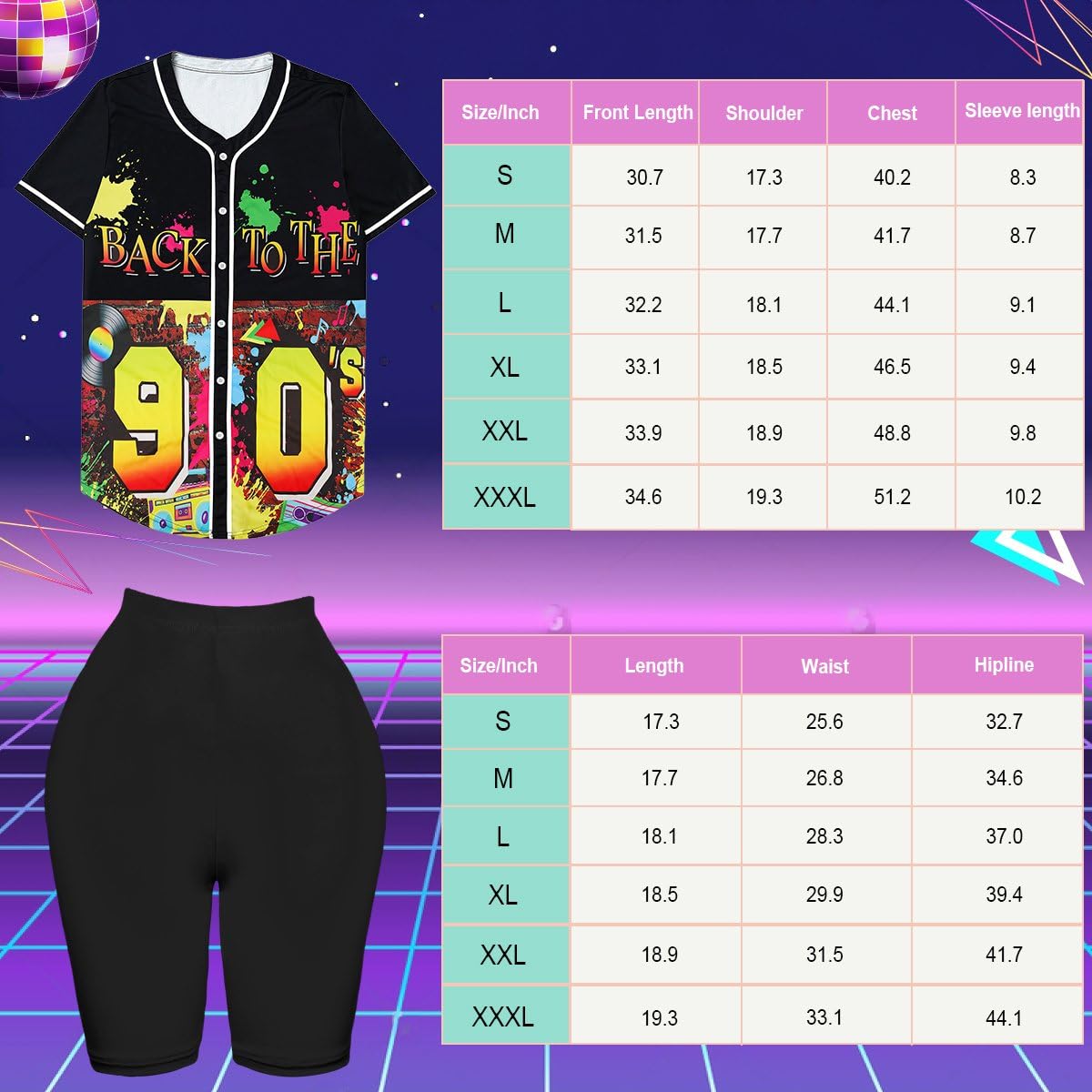 WILDPARTY 80s 90s Hip Hop Costume Outfit for Women Baseball Jersey Shirt Yoga Pants Bucket Hat Gold Chain Rapper Accessories 1990s 1980s Neon Clothes Retro Party Pattern-H XL - Image 2