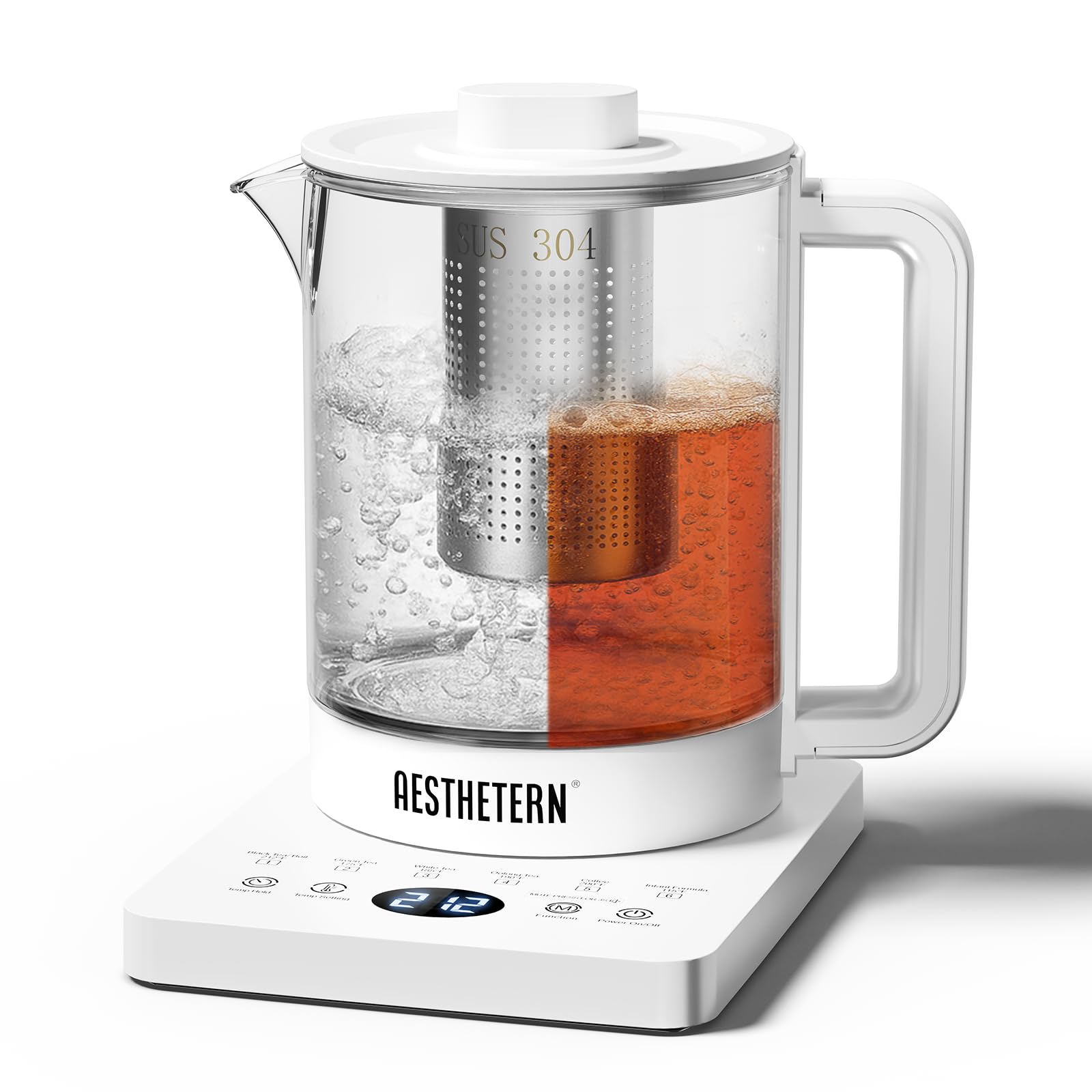 Electric Tea Kettle with Infuser, 1.5L Glass Water Boiler with Temperature Control, 24H Keep Warm &amp; Auto Shut-Off, White