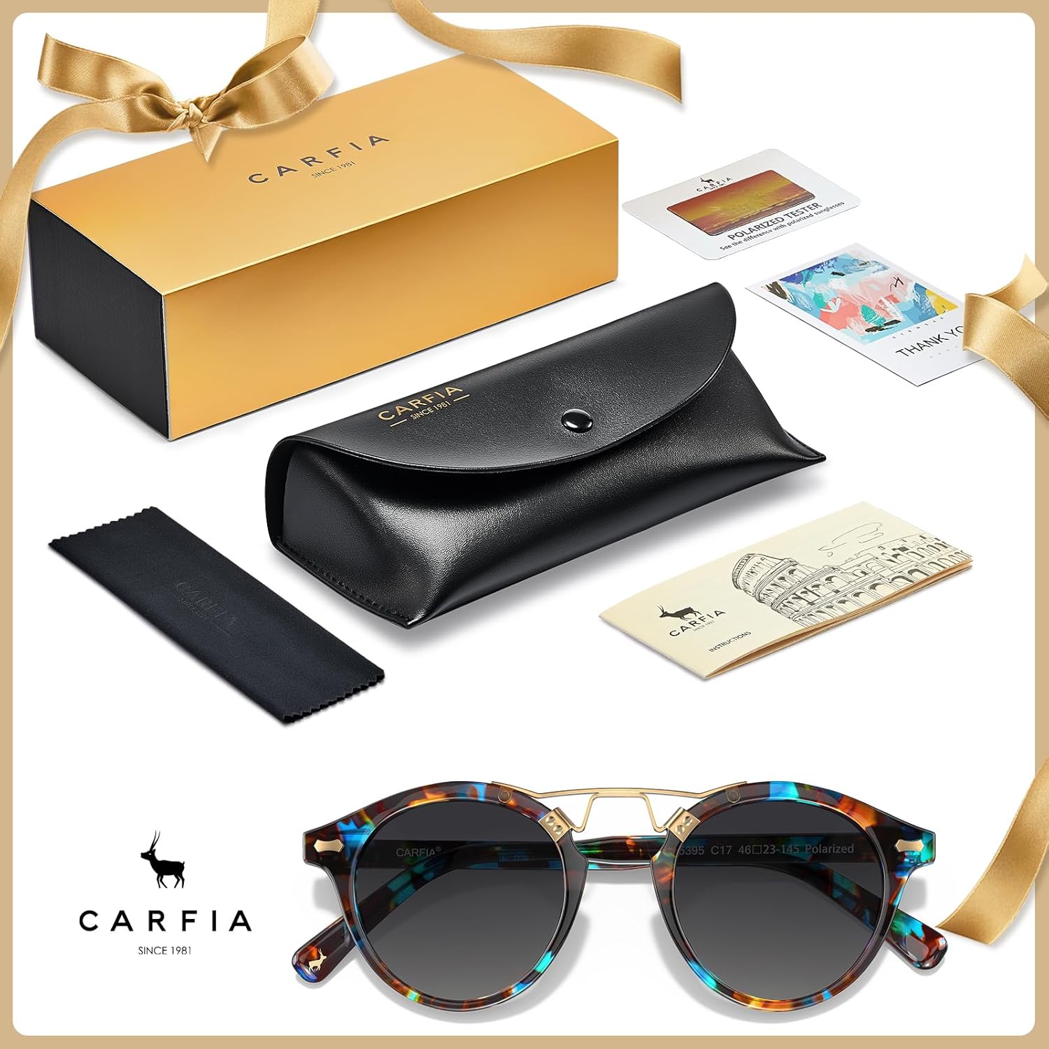 CARFIA Double Bridge Small Acetate Sunglasses for Women Polarized, Retro Metal Brow Ladies Sunnies Fashion Round Eyewears - Image 7