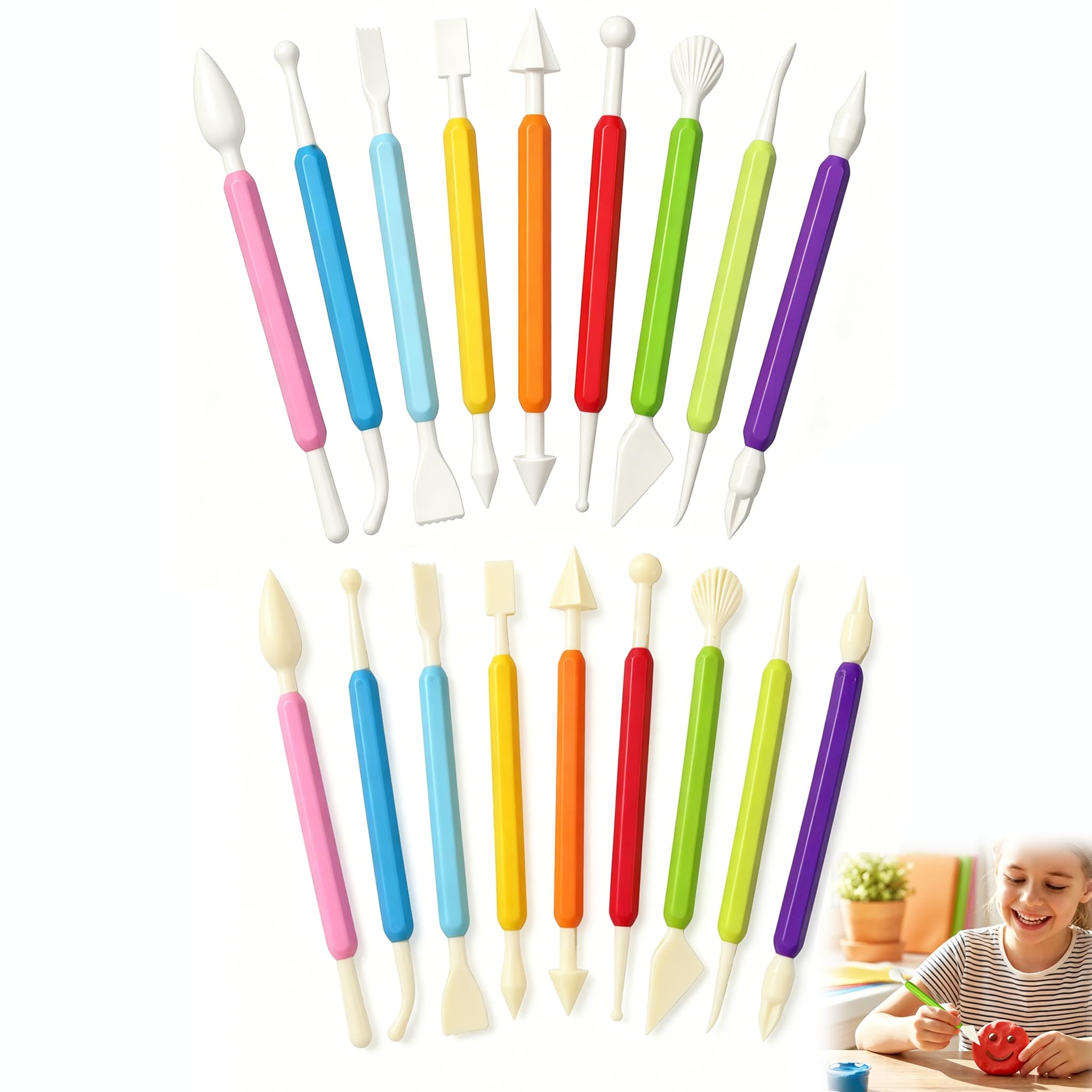 18Pcs Polymer Clay Tools, Plastic Clay Tools, Double-Ended DIY Pottery Tools Clay Sculpting Tool, Clay Modelling Pottery Carving Kit for Styling, Engraving, Embossing, Artwork Crafts