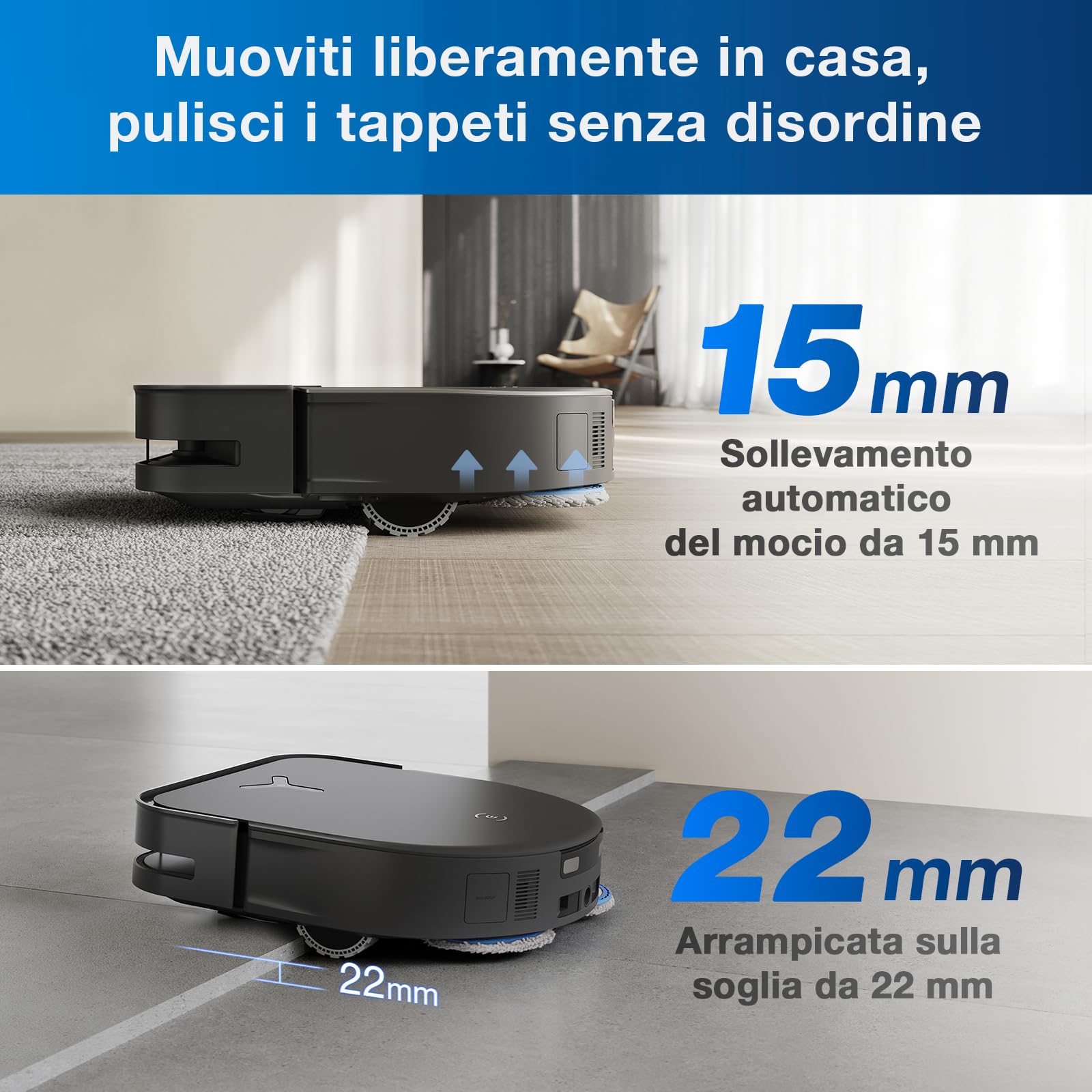 ECOVACS DEEBOT X5 OMNI Robot Aspirapolvere Lavapavimenti con Stazione All-in-One, 12800Pa, Anti-grovigli, TruEdge™ Taglio Adattivo Bordi, Lavaggio Mocio ad Acqua Calda a 70°C, Sollevamento Mop 15mm