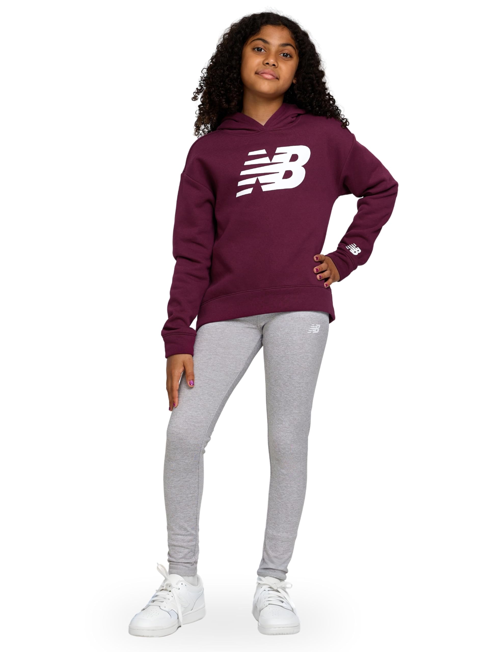 New Balance Girls Athletic 2 Piece Pullover Hoodie Fleece-Lined Leggings Sweatsuit Set Soft Performance Activewear