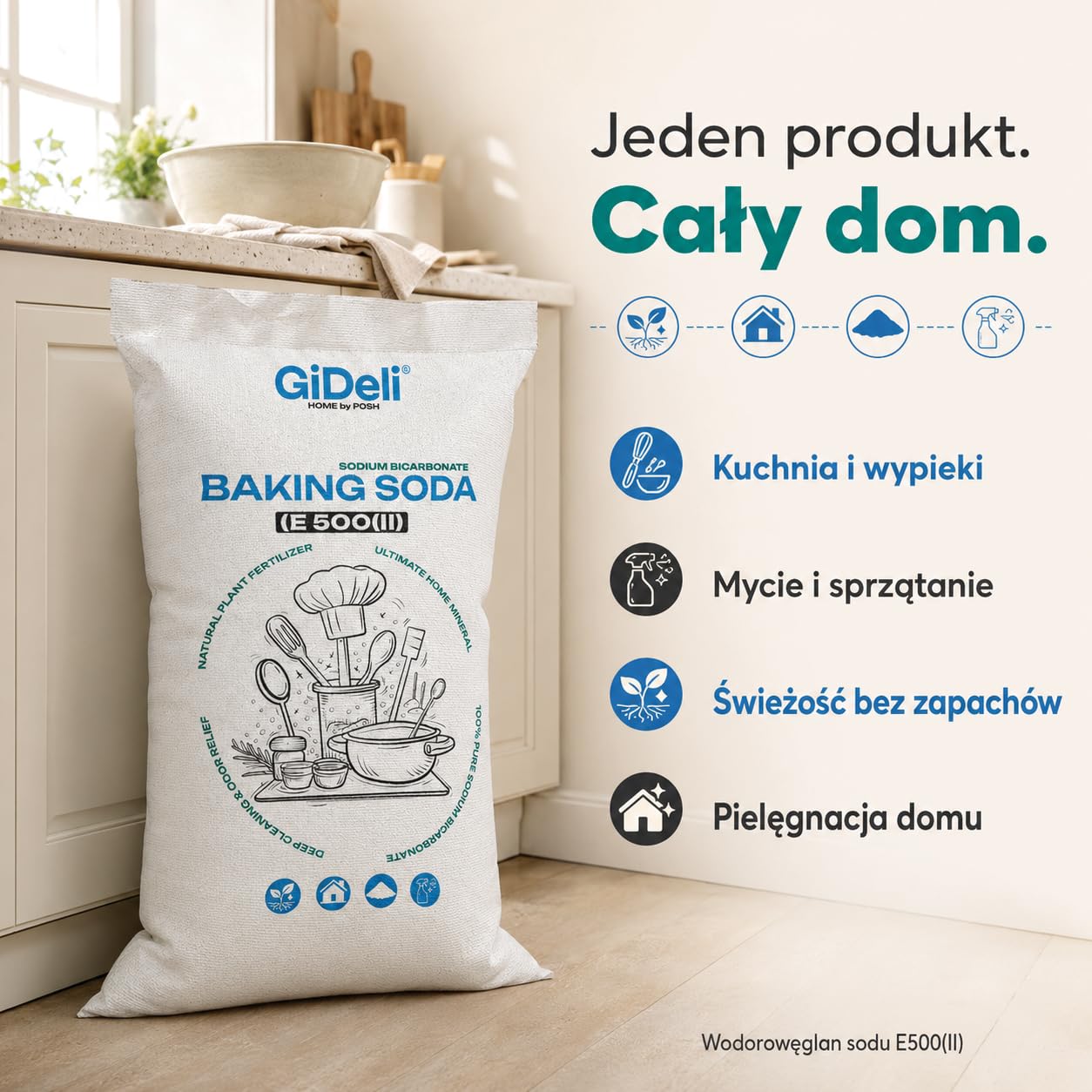 GiDeli Soda Oczyszczona Spożywcza 25kg – Wodorowęglan sodu w proszku bez dodatków – Idealna do gotowania, pieczenia, prania i sprzątania – Wszechstronne zastosowanie w gospodarstwie domowym