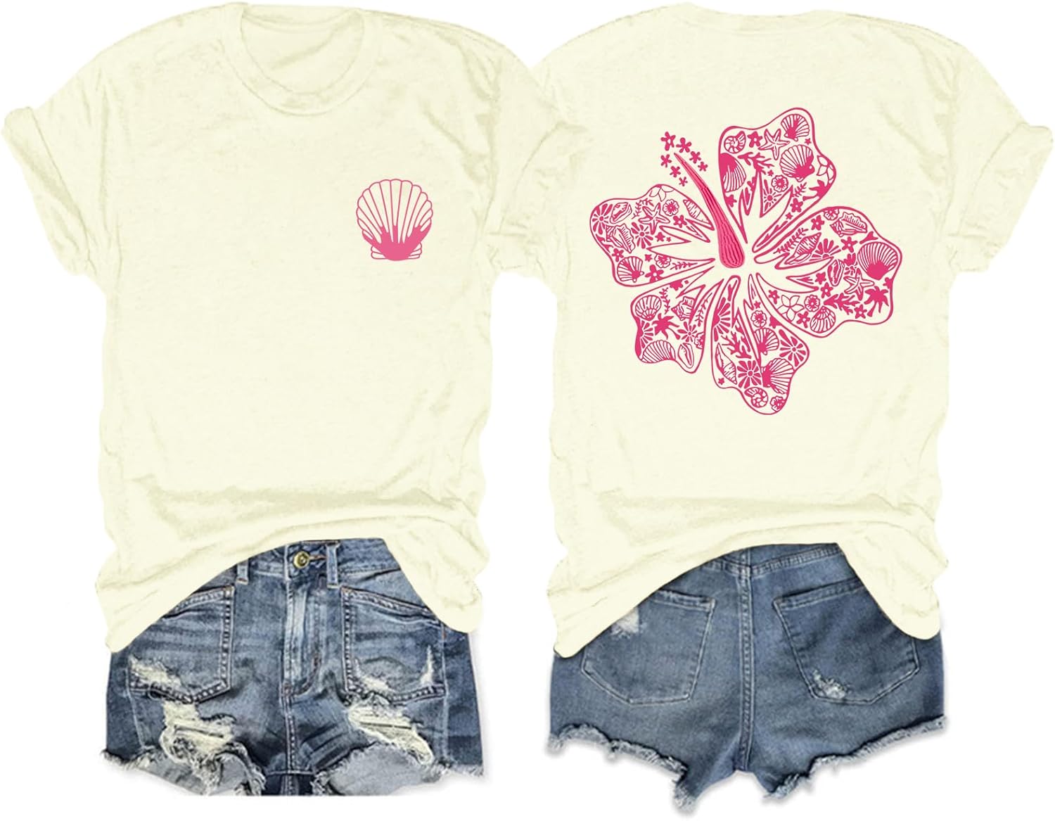 Lubpow Hawaiian T Shirts for Women Oversized Aesthetic Hibiscus Flower Beach Shirt Teens Preppy Tropical Graphic Tee Tops