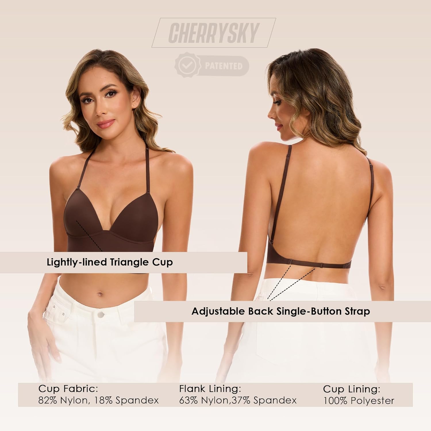 Low Back Bras for Women-Seamless Invisiable Backless Bras-Wireless Triangle Bralette Low Cut Open Back Multiway Halter Bra - Image 5