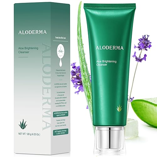 Aloderma Limpiador facial calmante para pieles sensibles hecho con 76% aloe vera orgánico dentro de las 12 horas de la cosecha, crema de limpieza