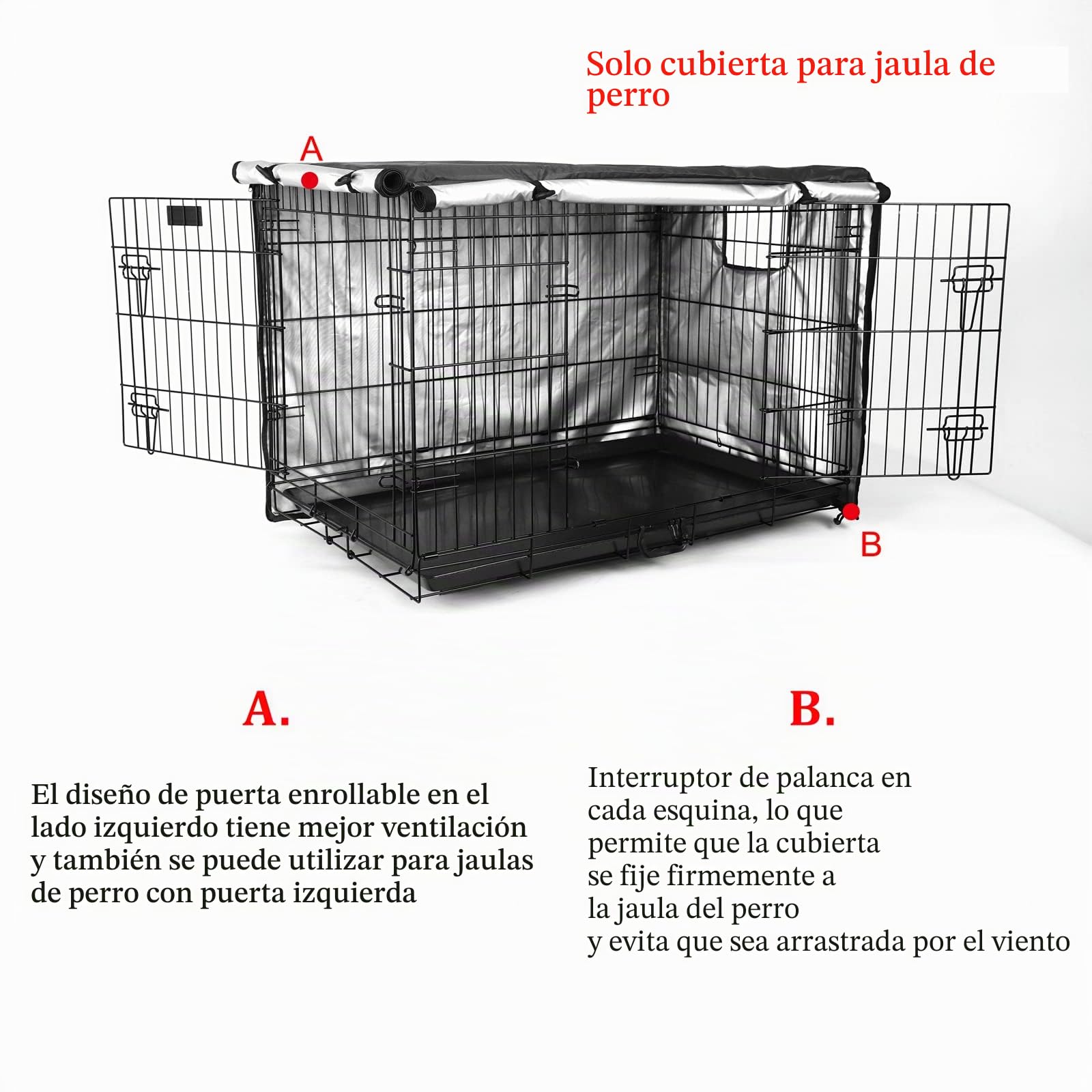 Cubierta de Jaula Perro Impermeable Doble Puerta para Perros Prueba de Vientos Durable 420D de poliéster Jaula protección Interior al Aire Libre Cubierta Negro 48 Pulgadas