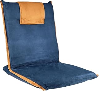 bonVIVO Silla Plegable de Suelo con Respaldo reclinable para meditación, Lectura, Gaming y Relax, cojín Suelo Acolchado portátil para hogar y Oficina, Azul y Beis