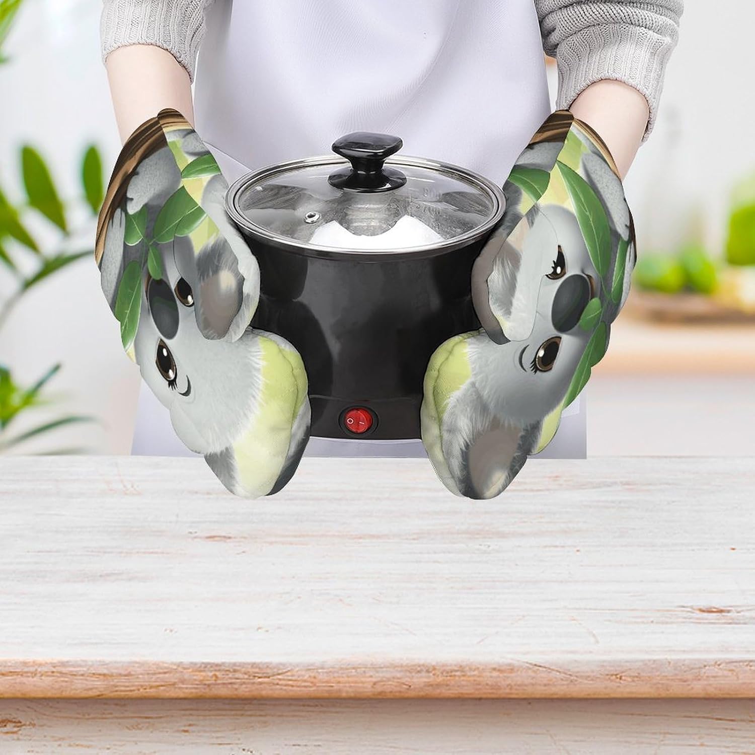 2 Pcs Oven Mitts Heat Resistant Kitchen Gloves Soft Safety Koala Oven Glove for Microwave, Barbecue