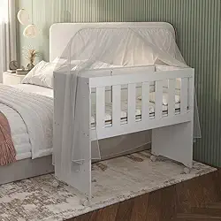 Berço Moisés Multiuso Com Colchão E Suporte Mosquiteiro Com Rodas Multifuncional 5x1 Mini Chiqueirinho Variável (Branco)