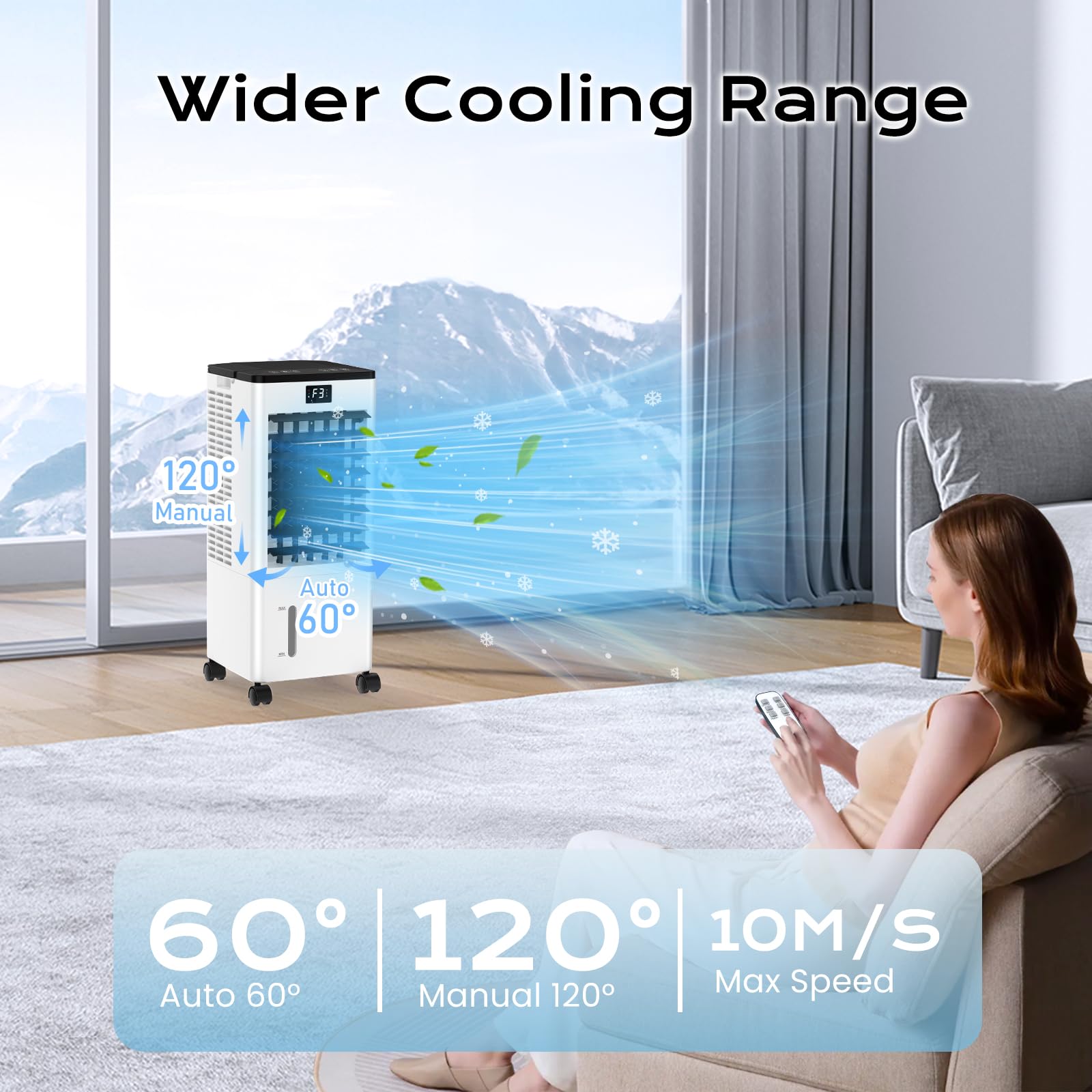 Climatiseur Mobile Silencieux Climatiseur Portable sans Évacuation Rafraîchisseur d'Air avec 2 Coussin d'eau, 12H Minuterie, 60W, 3 Vitesses, 3 Modes, Télécommande pour Chambre, Bureau, Maison